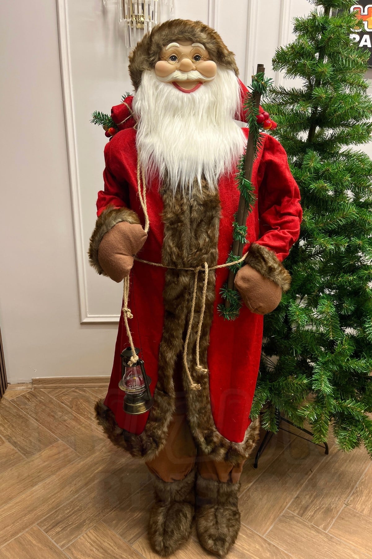 150 Cm Mega Boy Noel Baba Figürü Özel Prime Seri Kırmızı Kürklü Yılbaşı Yeni Yıl Çam Ağacı Dekoru