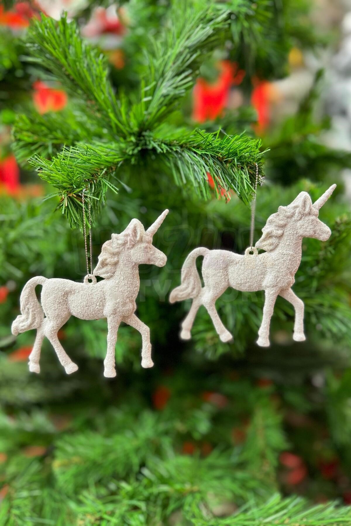2 Adet Beyaz Pegasus At Yılbaşı Ağaç Süsü Kabartmalı Unicorn Simli 11 Cm Yeni Yıl Çam Ağacı Süs