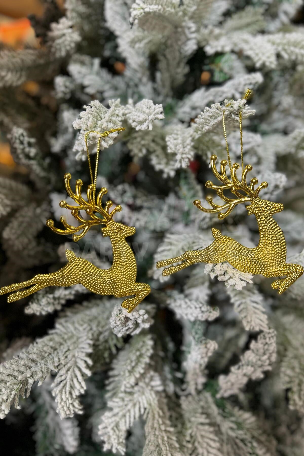 2 Adet Koşan Geyikler Yılbaşı Ağacı Süsü Gold Altın Sarısı Renkli Geyik 11x13 Cm Yeni Yıl Çam Ağaç
