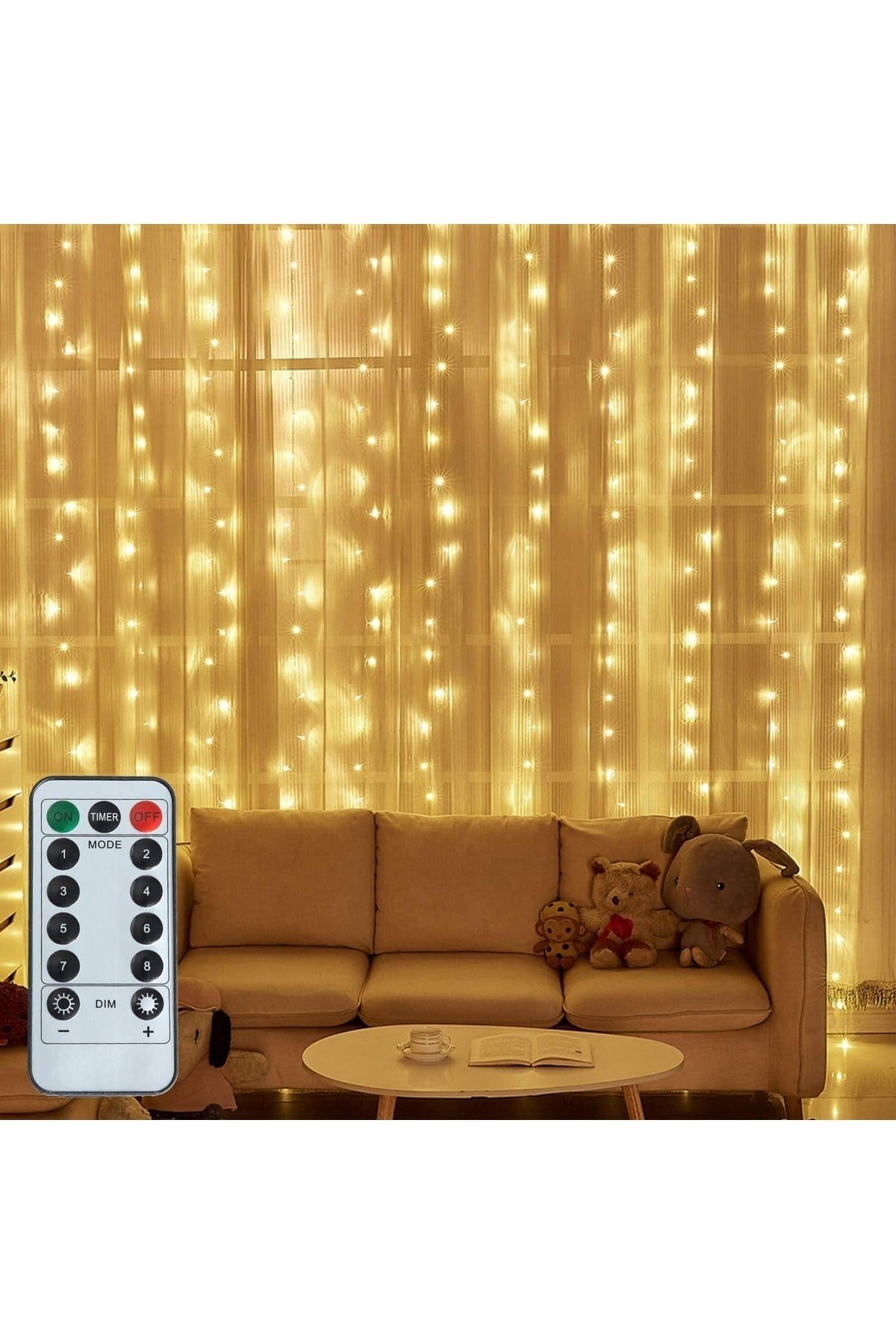 2 Metre X 2 Metre Sarı Kalın Kablo Perde Ramazan Bayramı Led 12 Saçaklı 240 Led Fişli Kumandalı