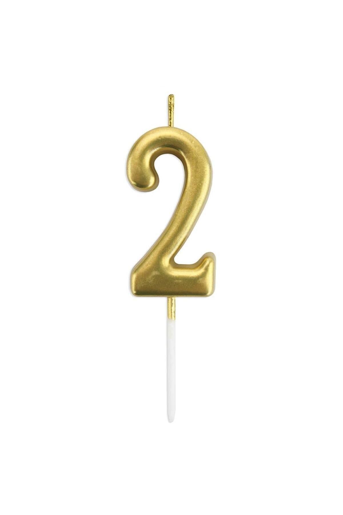 2 Yaş Gold Rakam Mum Altın Renk Doğum Günü Pasta Mumu Sarı Renkli Parlak Parti Mumu
