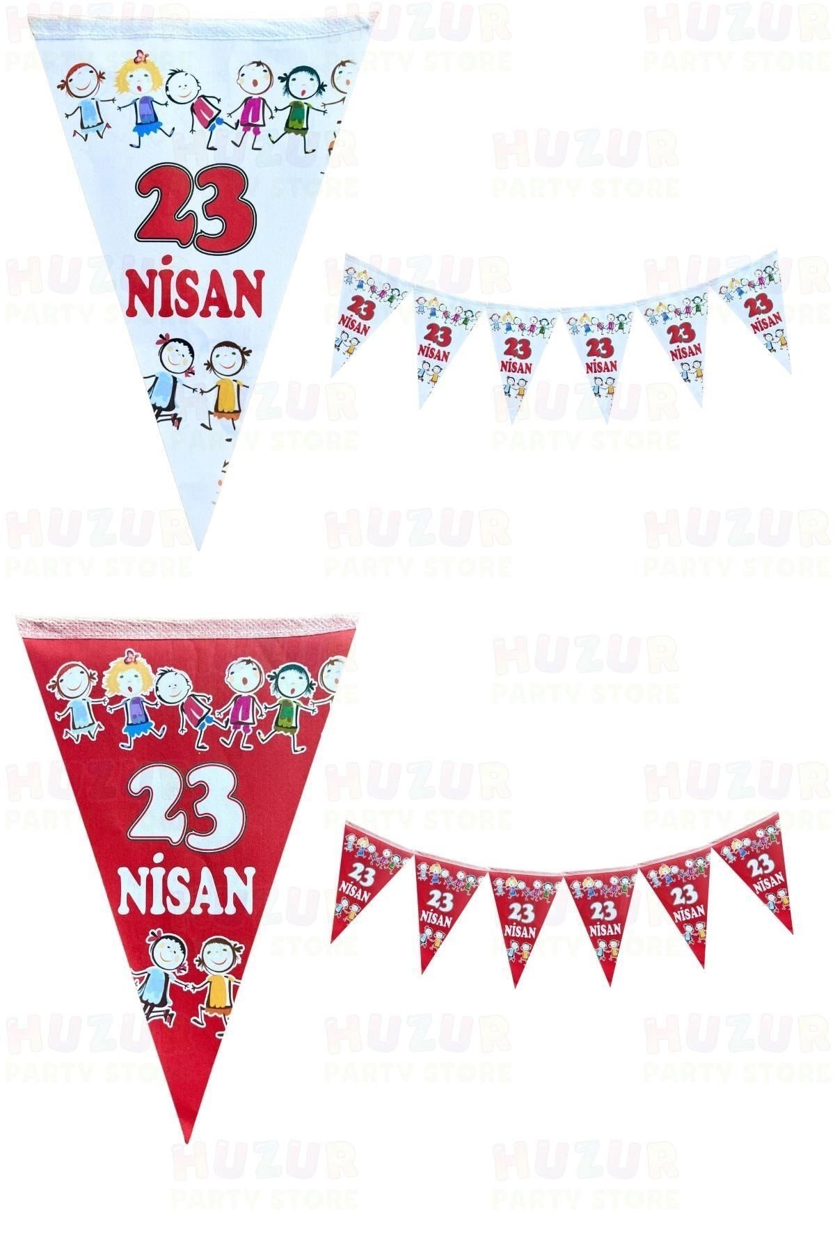 23 Nisan 2li Flama Seti Kırmızı Beyaz Renkli Üçgen Bayrak 160 Cm 15x23 Cm Milli Bayram Çocuk Süsü