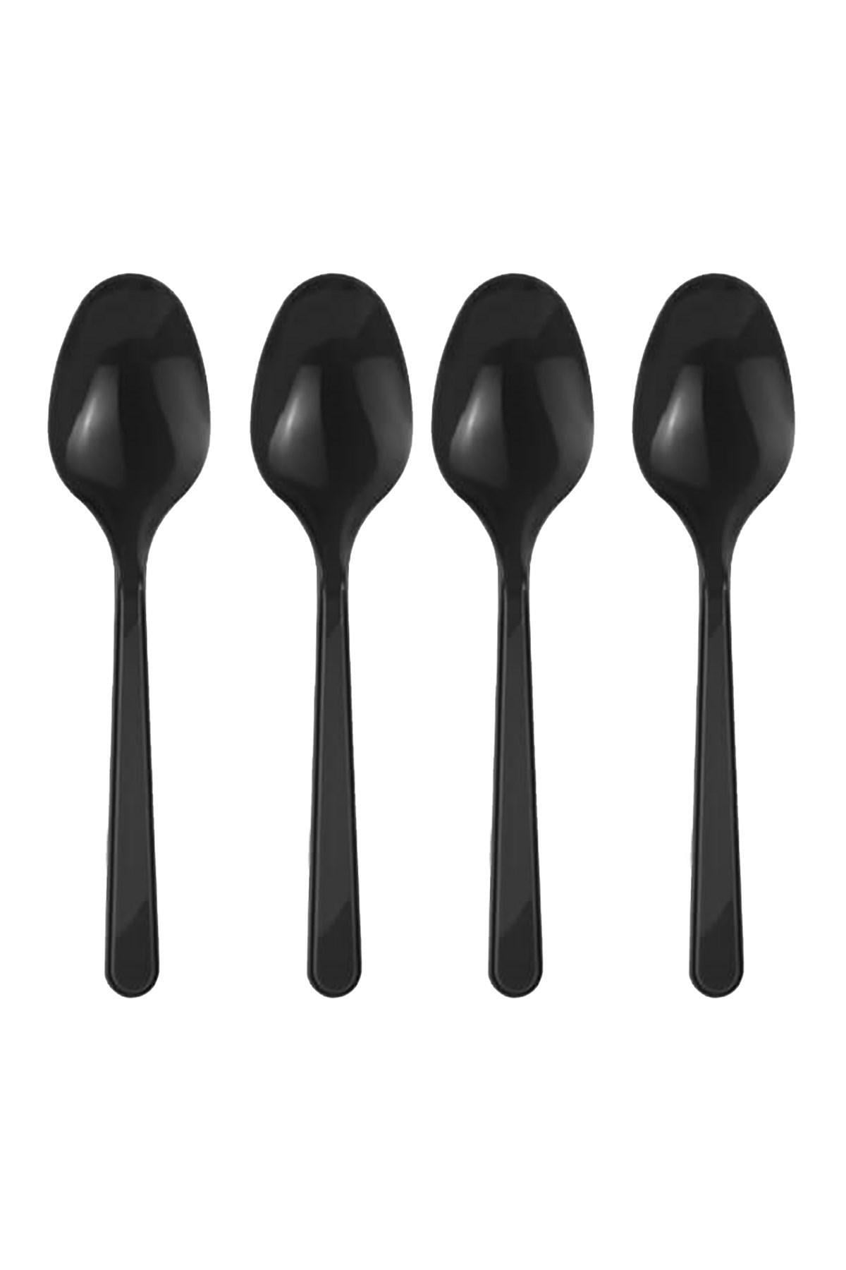 25 Adet Siyah Renkli Kaşık Sert Dayanaklı Plastik Lüks Kullan At Doğum Günü Parti Sunum Kaşığı