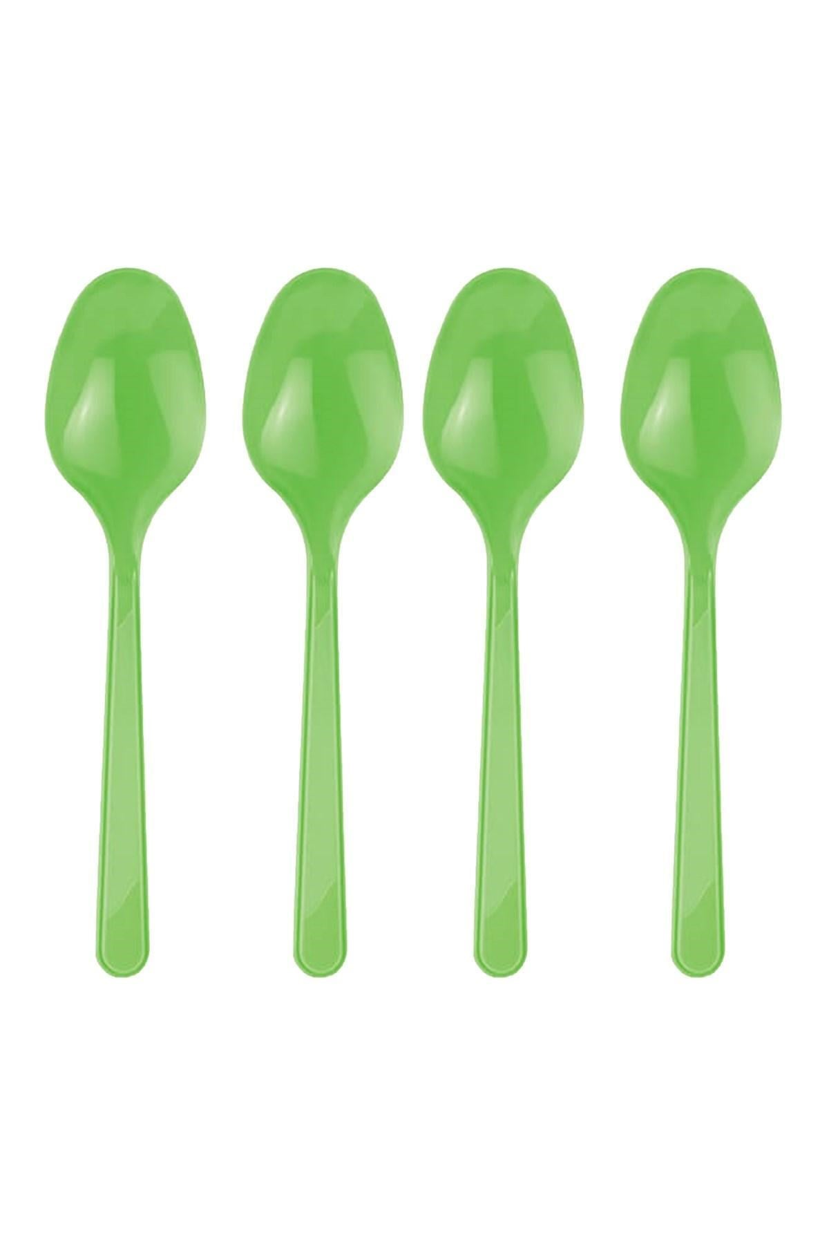 25 Adet Yeşil Renkli Kaşık Sert Dayanaklı Plastik Lüks Kullan At Doğum Günü Parti Sunum Kaşığı