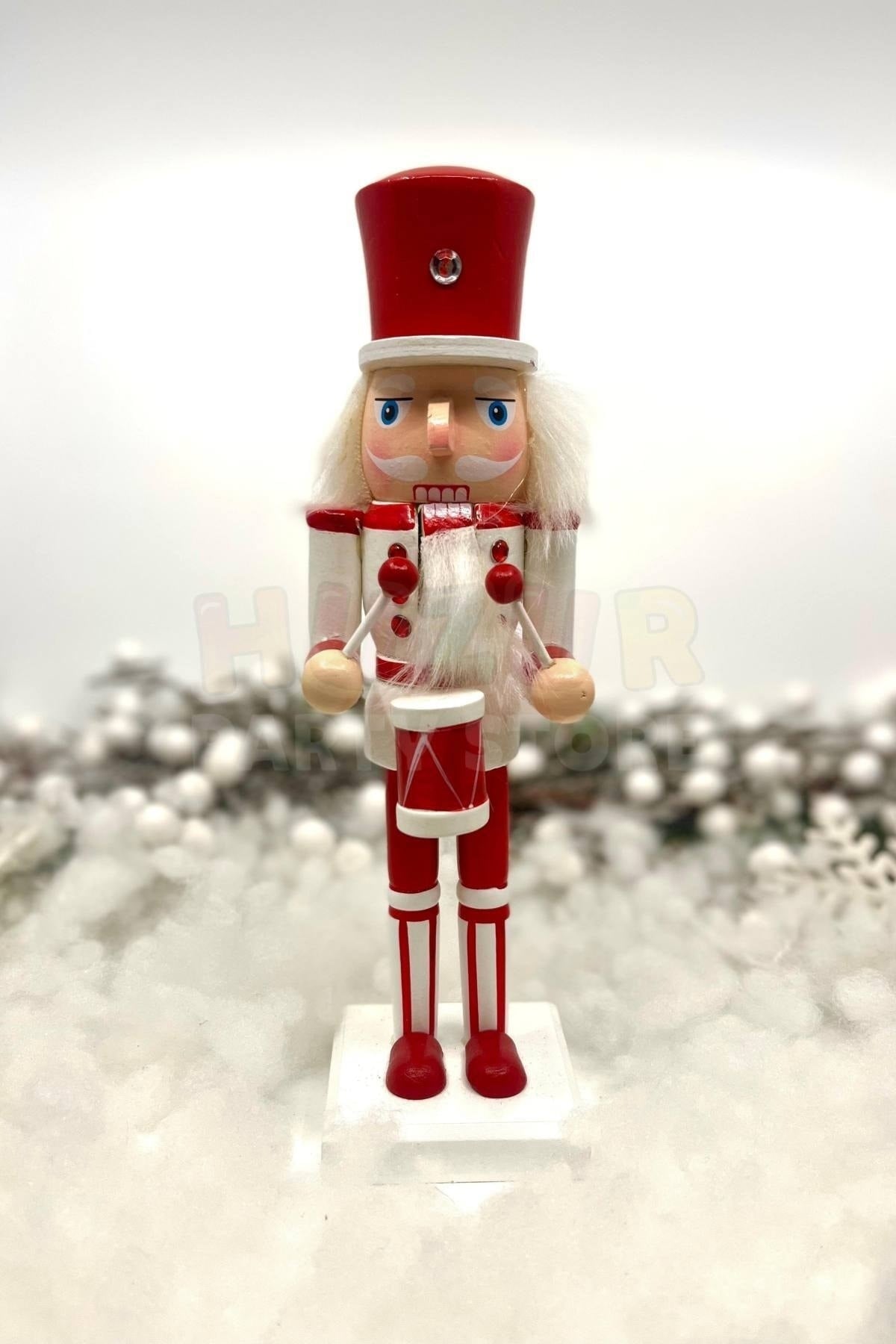 25 Cm Davullu Fındıkkıran Kırmızı Beyaz Renkli Kurşun Asker Nutcracker Yılbaşı Yeni Yıl Dekoru