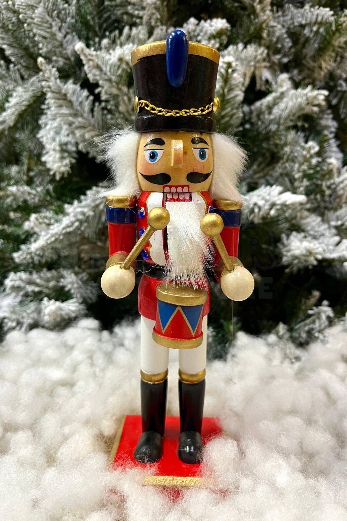 25 Cm Davullu Fındıkkıran Kırmızı Lacivert Renkli Kurşun Asker Nutcracker Yılbaşı Yeni Yıl Dekoru