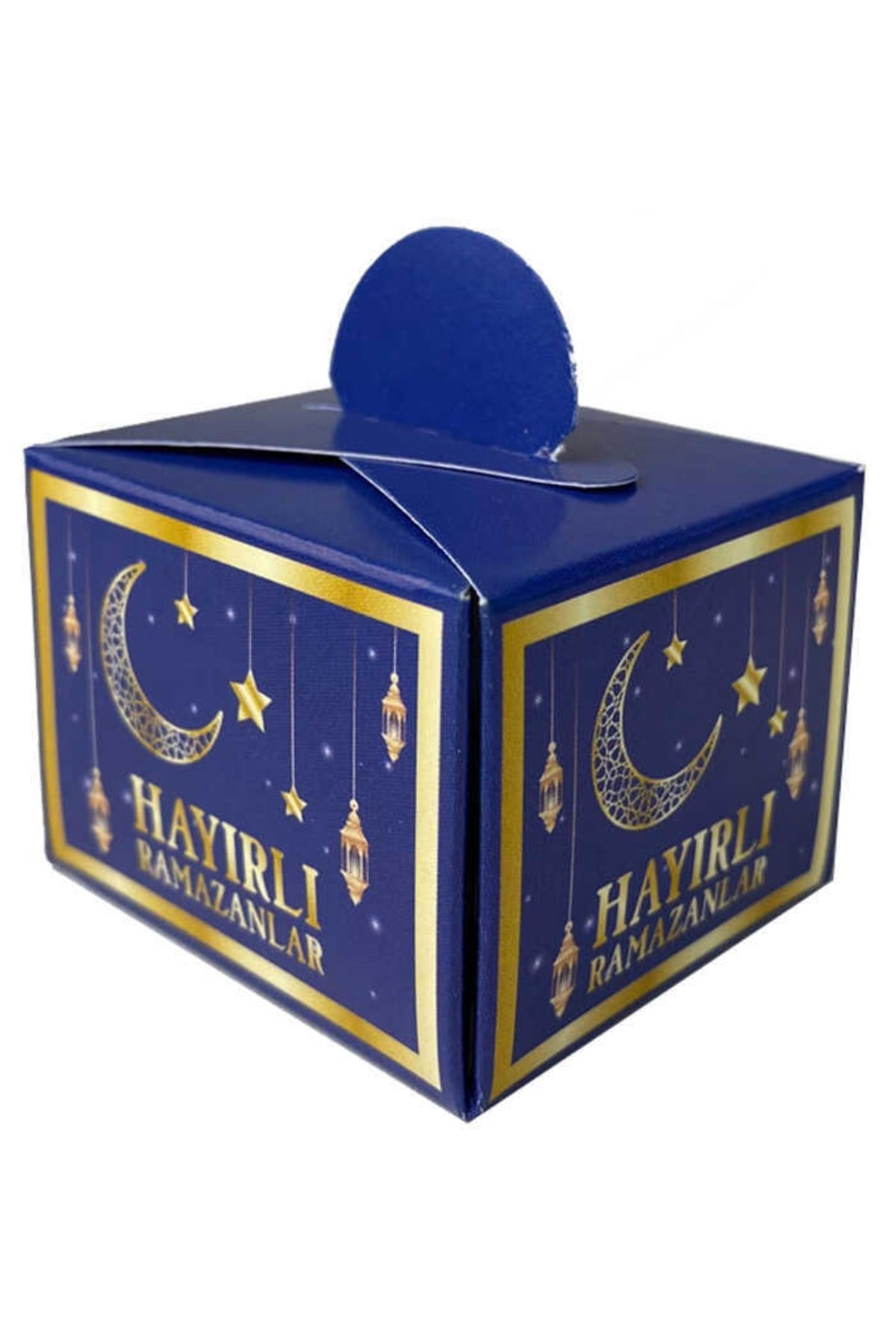 25 Li Ramazan Bayramı Küp Lokumluk 4.5x5.5 Cm Hayırlı Ramazanlar Baskılı Lacivert Konsept Dini Süsü