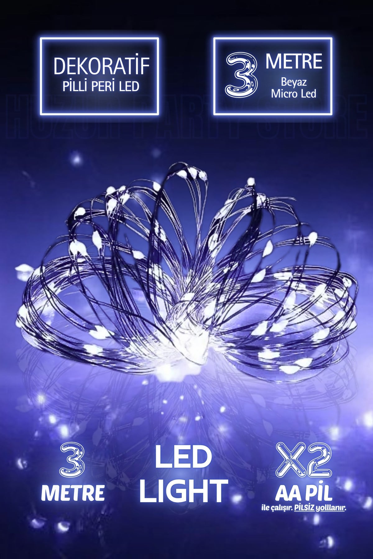 3 Metre Beyaz Renkli Ramazan Bayramı Işığı Süsü Peri Led Işık Dekoratif Pilli 3 Fonksiyonlu Lamba