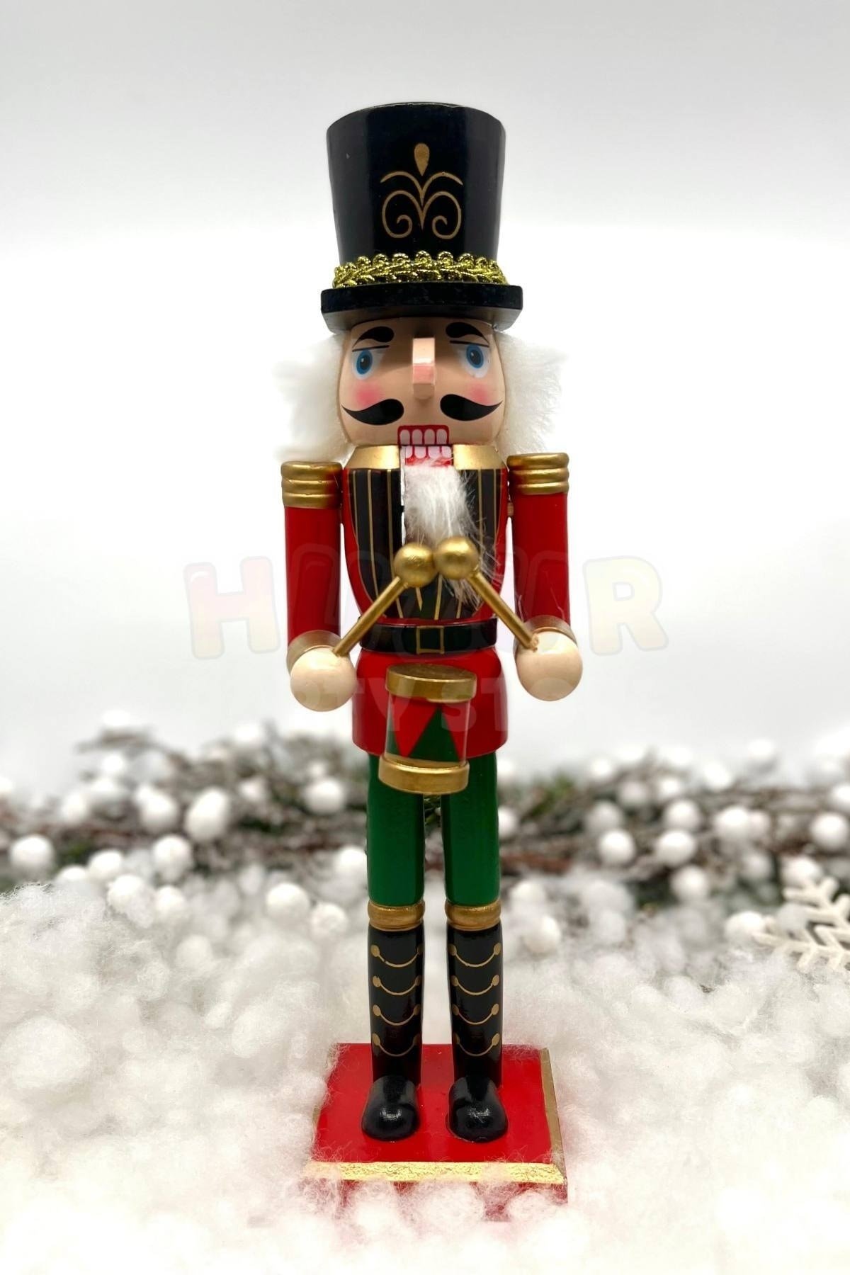 30 Cm Davullu Fındıkkıran Kırmızı Siyah Renkli Kurşun Asker Nutcracker Yılbaşı Yeni Yıl Dekoru