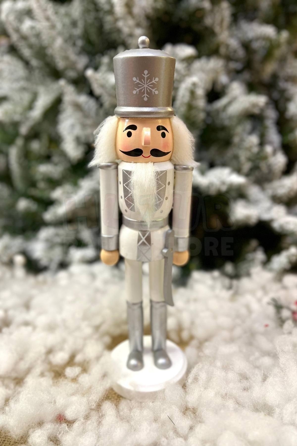30 Cm Kılıçlı Fındıkkıran Gümüş Gri Beyaz Renkli Kurşun Asker Nutcracker Yılbaşı Yeni Yıl Dekoru