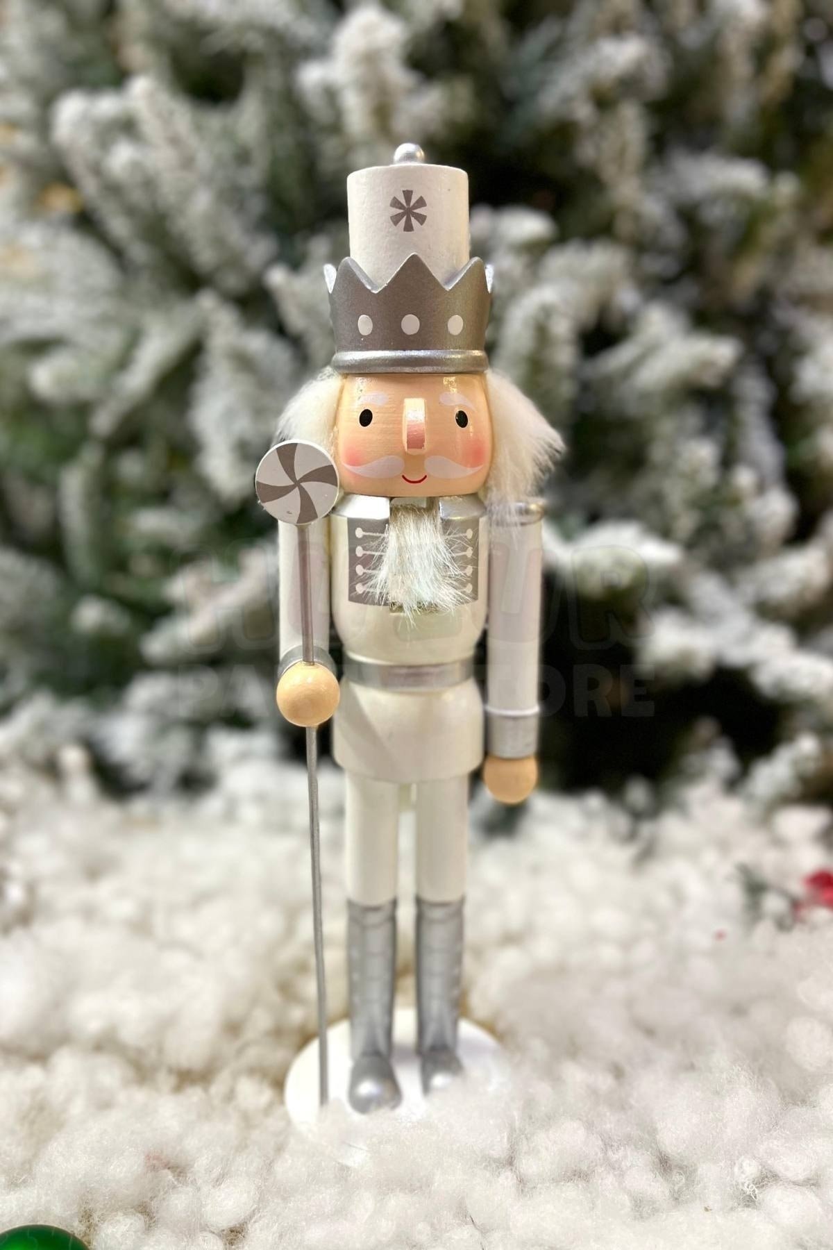 30 Cm Şekerli Fındıkkıran Gümüş Gri Beyaz Renkli Kurşun Asker Nutcracker Yılbaşı Yeni Yıl Dekoru
