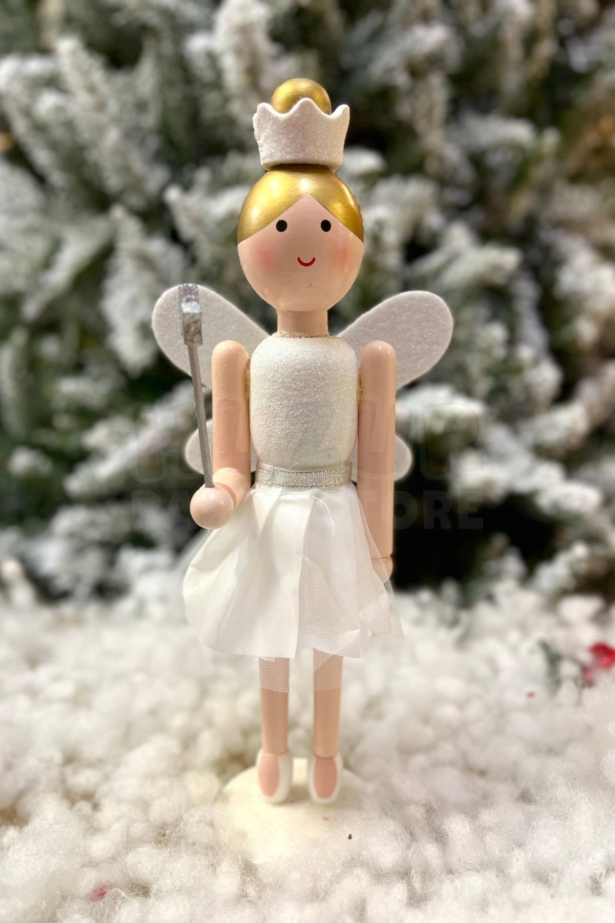 30 Cm Taçlı Melek Fındıkkıran Beyaz Renkli Yıldız Asalı Nutcracker Simli Yılbaşı Yeni Yıl Dekoru