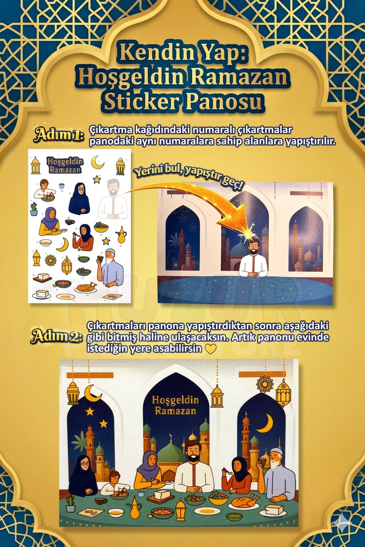 30 Parça Kendin Yap Hoşgeldin Ramazan Sticker Pano Çocuklar İçin Eğitici Çıkartma Süsü Etkinlik Seti