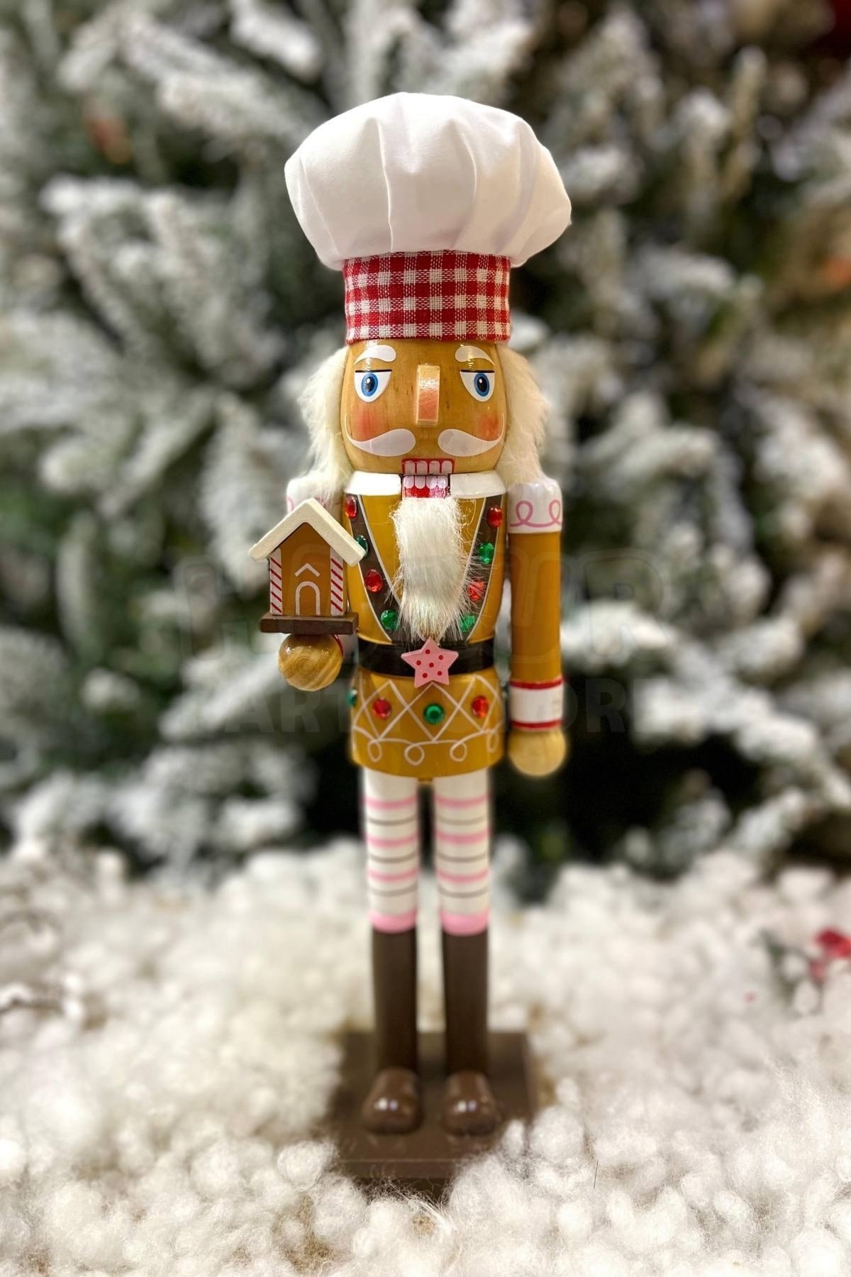40 Cm Bal Rengi Fındıkkıran Kurabiye Ev Detaylı Kurşun Asker Nutcracker Yılbaşı Yeni Yıl Dekoru