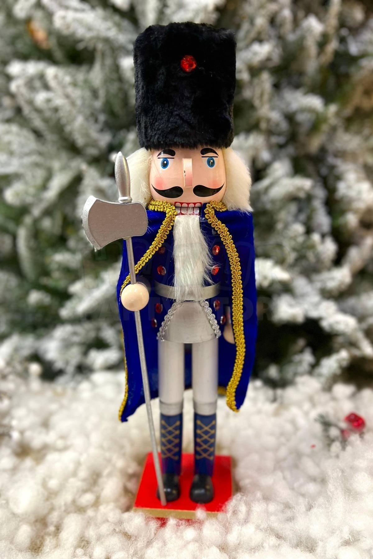 40 Cm Baltalı Fındıkkıran Lacivert Pelerinli Kurşun Asker Nutcracker Yılbaşı Yeni Yıl Dekoru