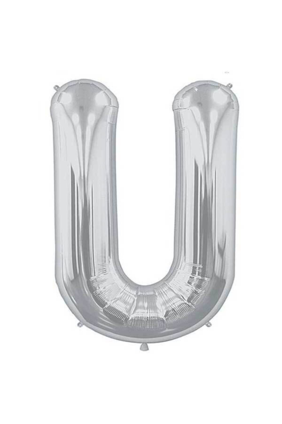 40 Cm Gümüş Küçük Boy Gri Folyo Balon 16 Inç Silver U Harfi