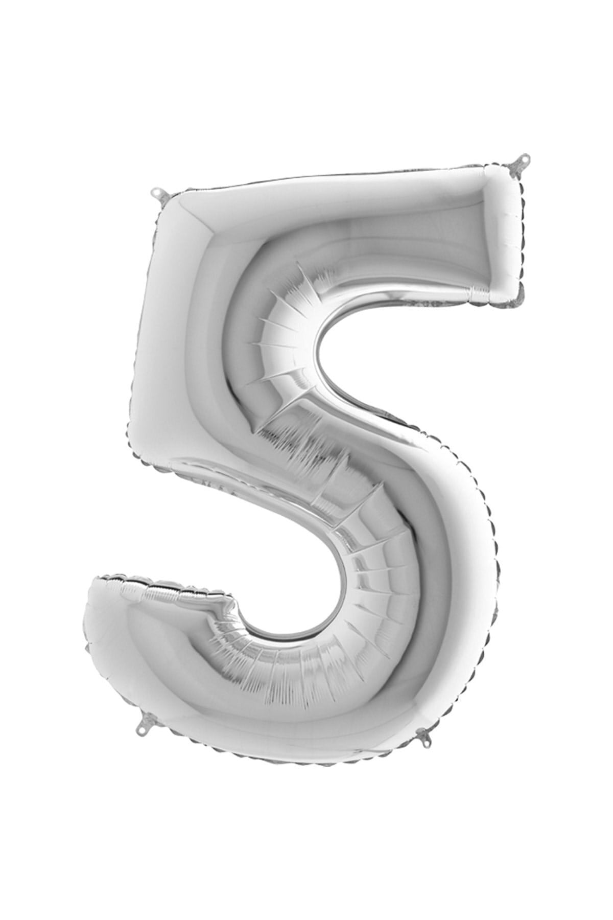 40 Cm Gümüş Küçük Boy Gri Folyo Balon 16 Inç Silver 5 Rakamı