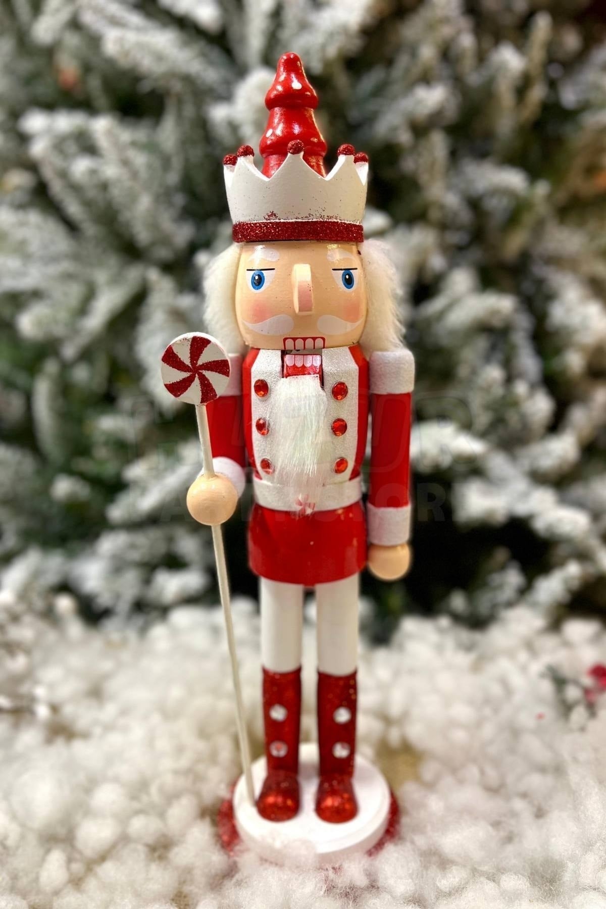 40 Cm Şekerli Fındıkkıran Kırmızı Beyaz Renkli Kurşun Asker Nutcracker Yılbaşı Yeni Yıl Dekoru