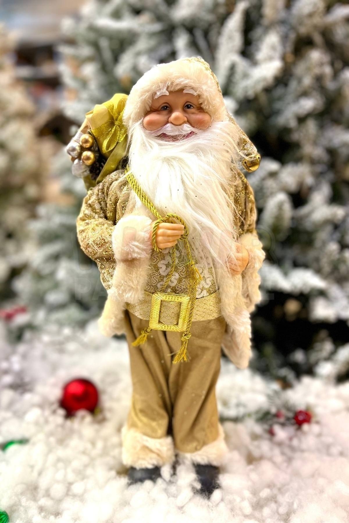 45 Cm Dekoratif Noel Baba Gold Altın Sarısı Renkli Ayakta Durabilen Yeni Yıl Yılbaşı Süsü Dekoru