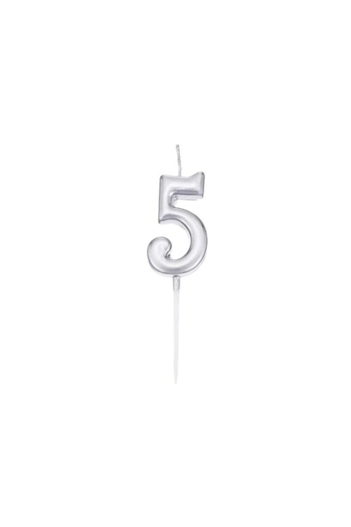 5 Yaş Gümüş Rakam Mum Gri Renk Silver Renkli Doğum Günü Pasta Mumu Parti Mumu Parlak