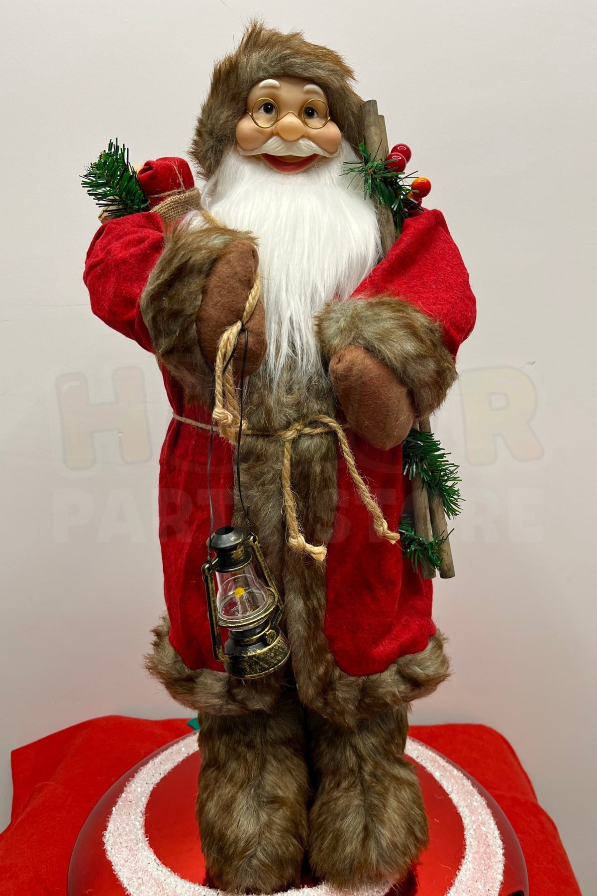 60 Cm Noel Baba Figürü Prime Seri Kırmızı Kürklü Fenerli Çalılı Yılbaşı Ağacı Dekoru Yeni Yıl Süsü