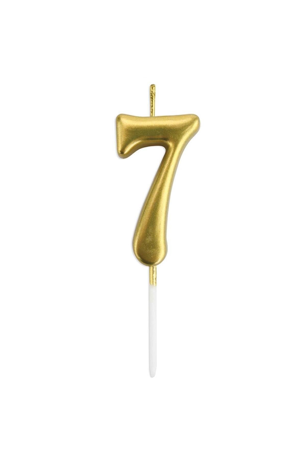 7 Yaş Gold Rakam Mum Altın Renk Doğum Günü Pasta Mumu Sarı Renkli Parlak Parti Mumu