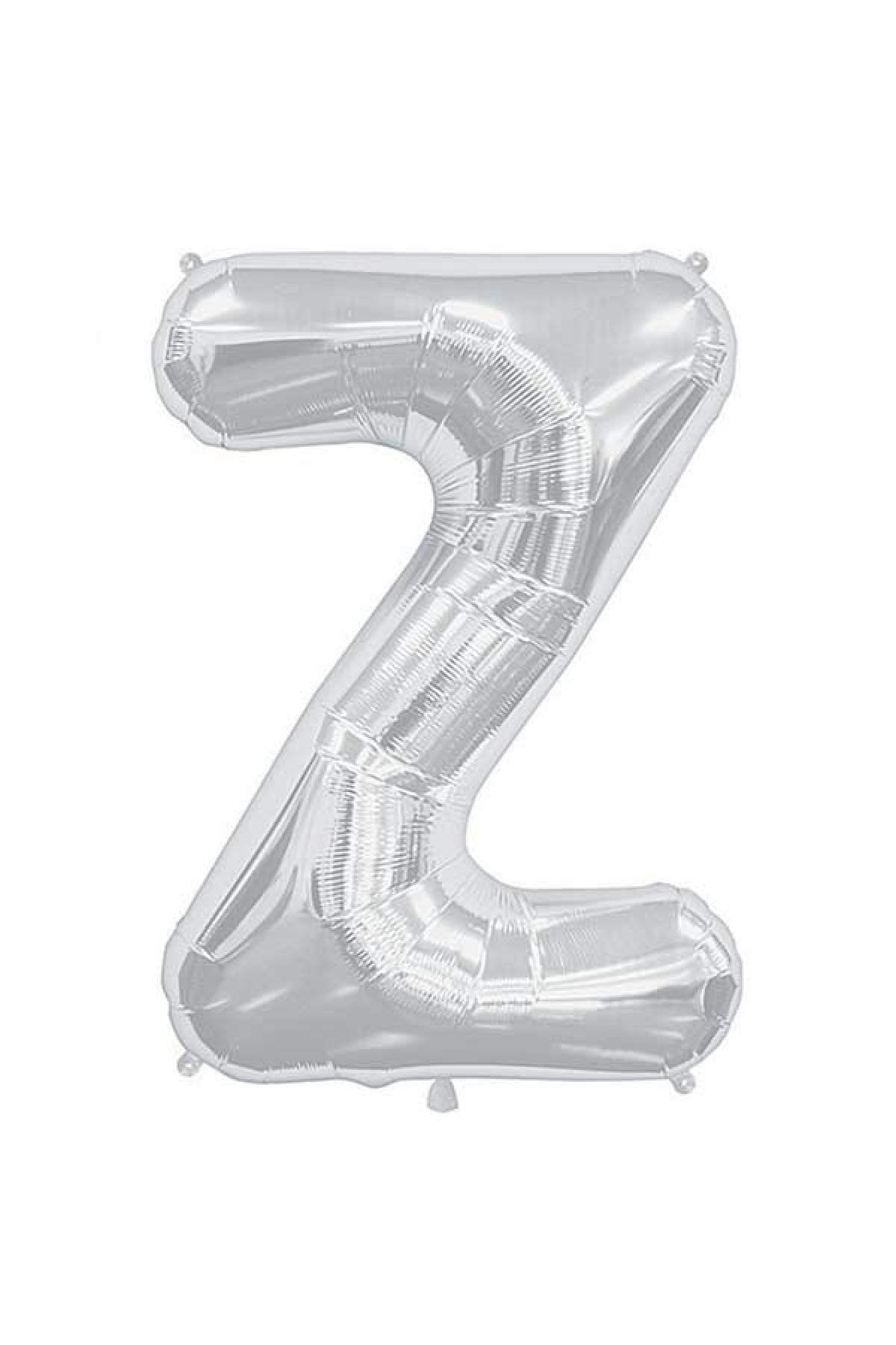 75 Cm Gümüş Orta Boy Gri Folyo Balon 34 Inç Silver Z Harfi