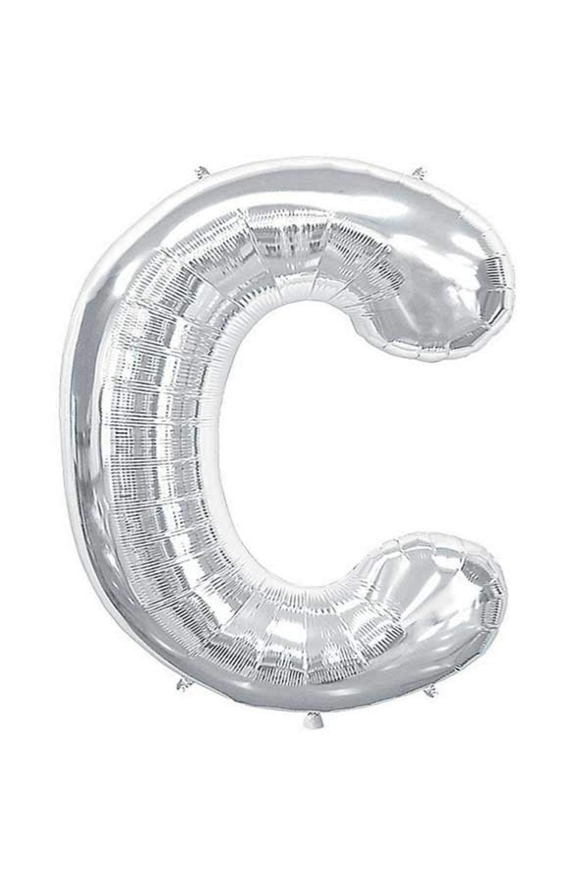 75 Cm Gümüş Orta Boy Gri Folyo Balon 34 Inç Silver C Harfi