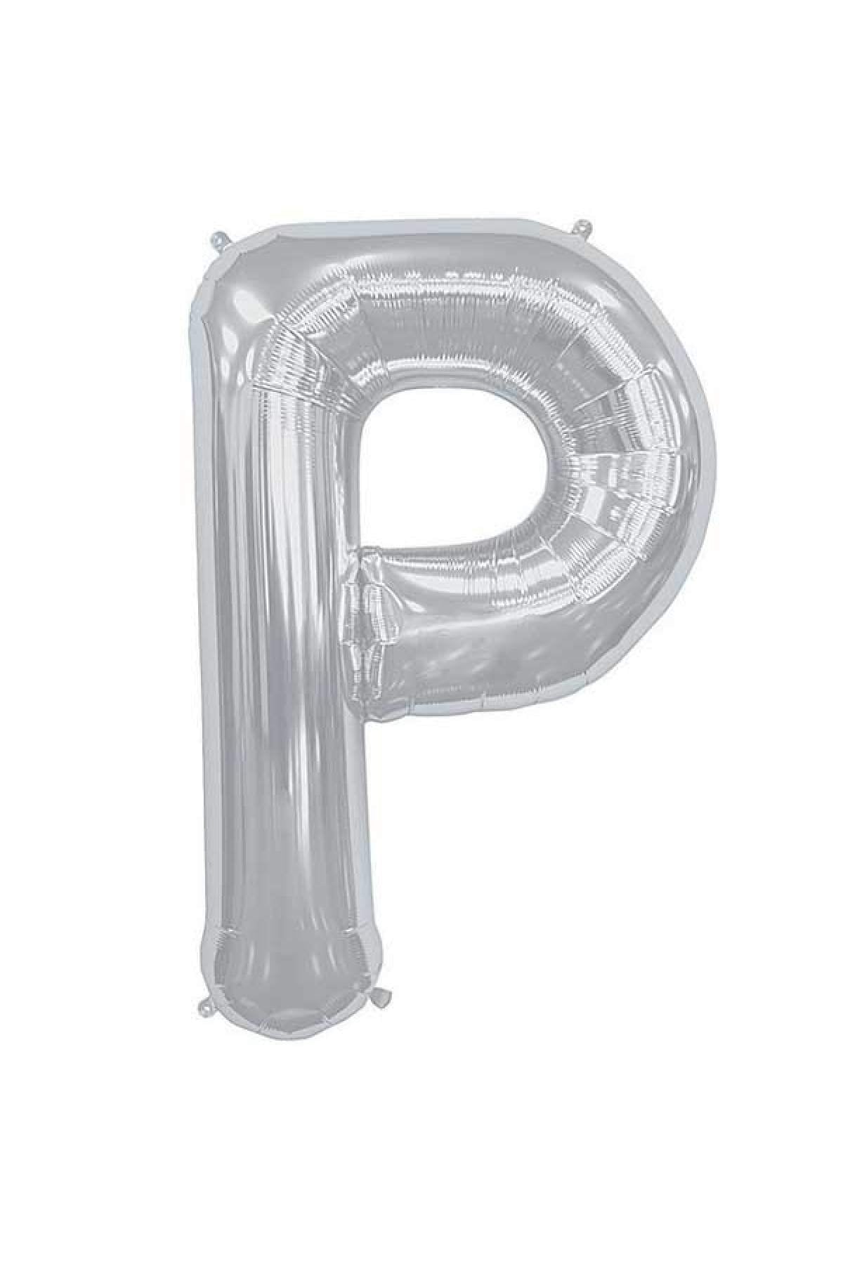 75 cm Gümüş Orta Boy Gri Folyo Balon 34 Inç Silver P Harfi