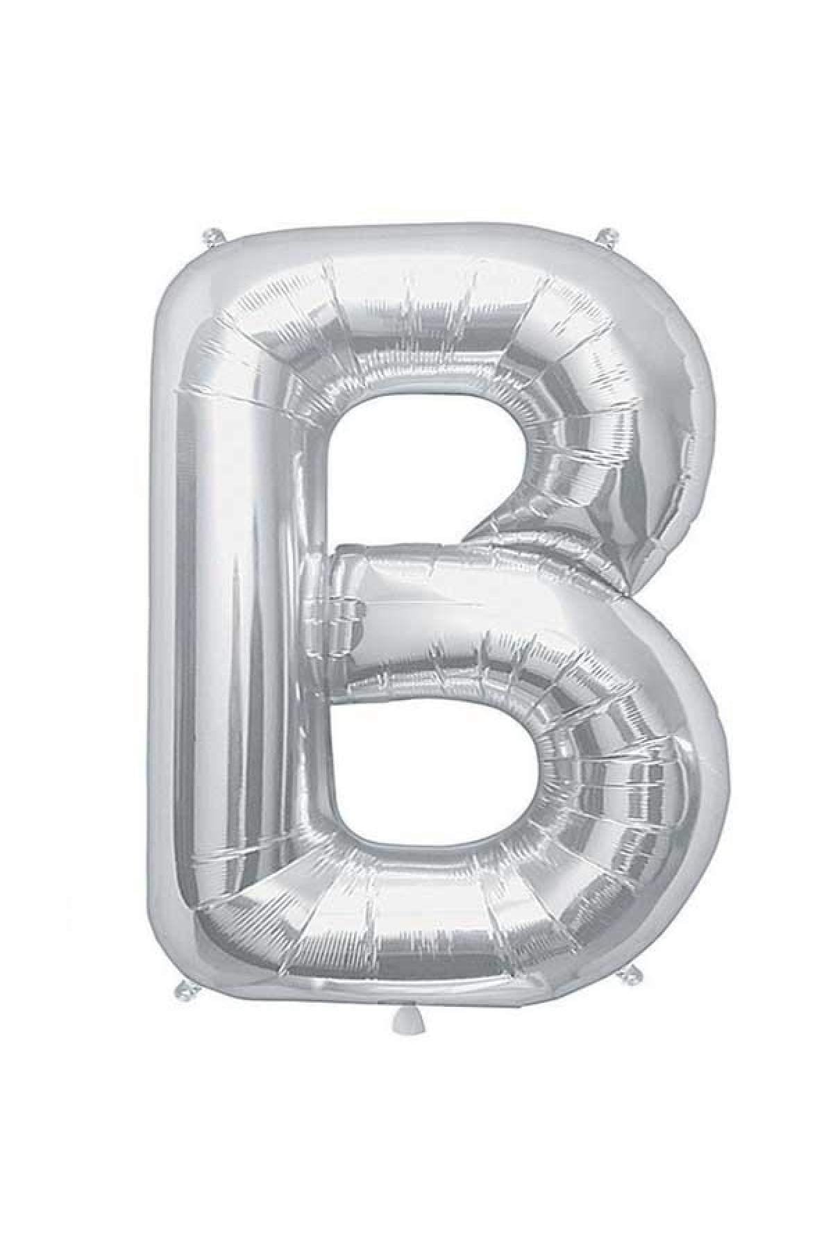 75 Cm Gümüş Orta Boy Gri Folyo Balon 34 Inç Silver B Harfi