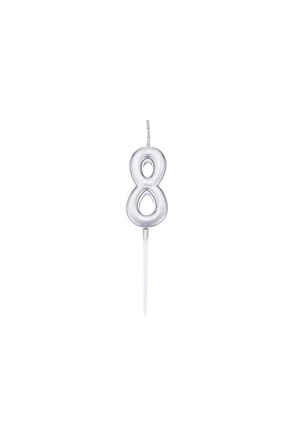 8 Yaş Gümüş Rakam Mum Gri Renk Doğum Günü Pasta Mumu Silver Renkli Parlak Parti Mumu