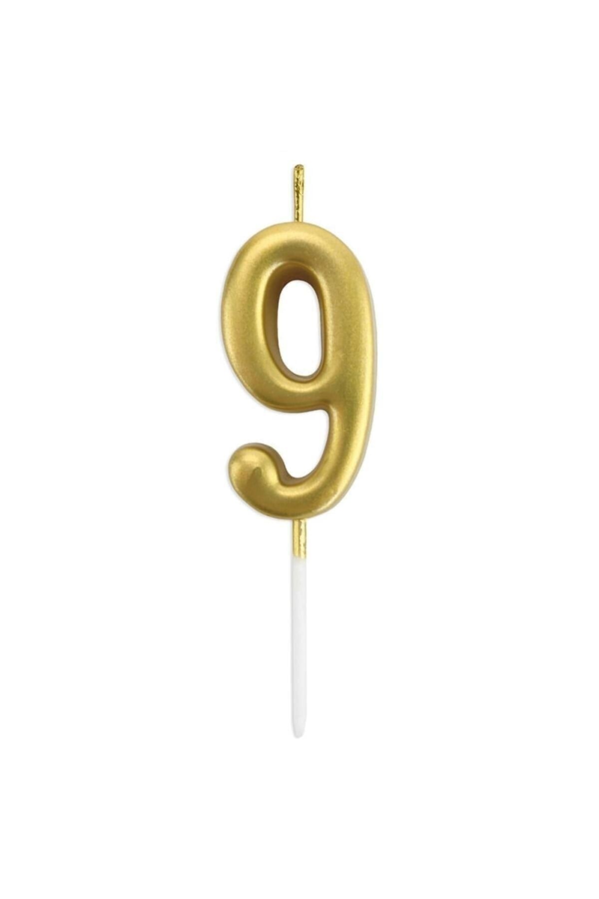 9 Yaş Gold Rakam Mum Altın Renk Doğum Günü Pasta Mumu Sarı Renkli Parlak Parti Mumu