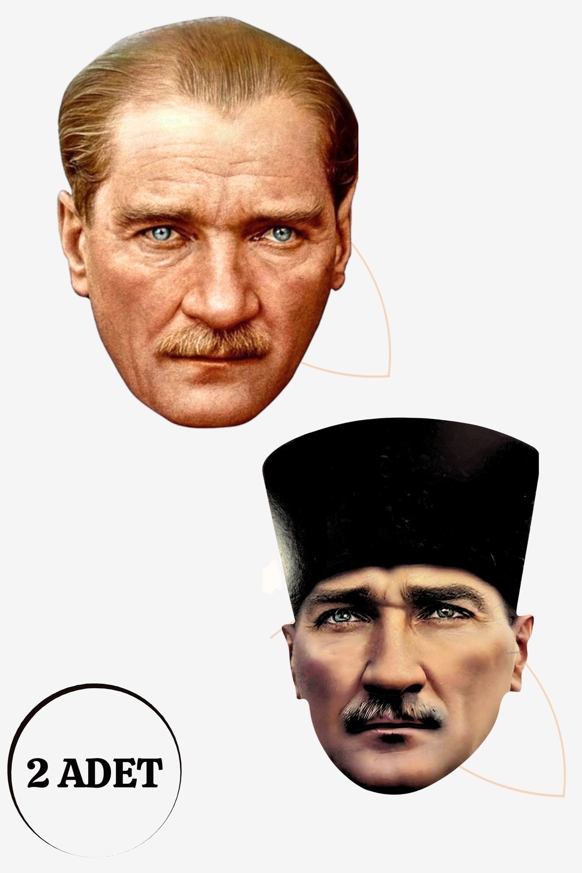 Atatürk Maske 2’li Set 18x25 Cm Kaliteli Karton Malzeme Lastikli Parti Gösteri Etkinlik Maskesi