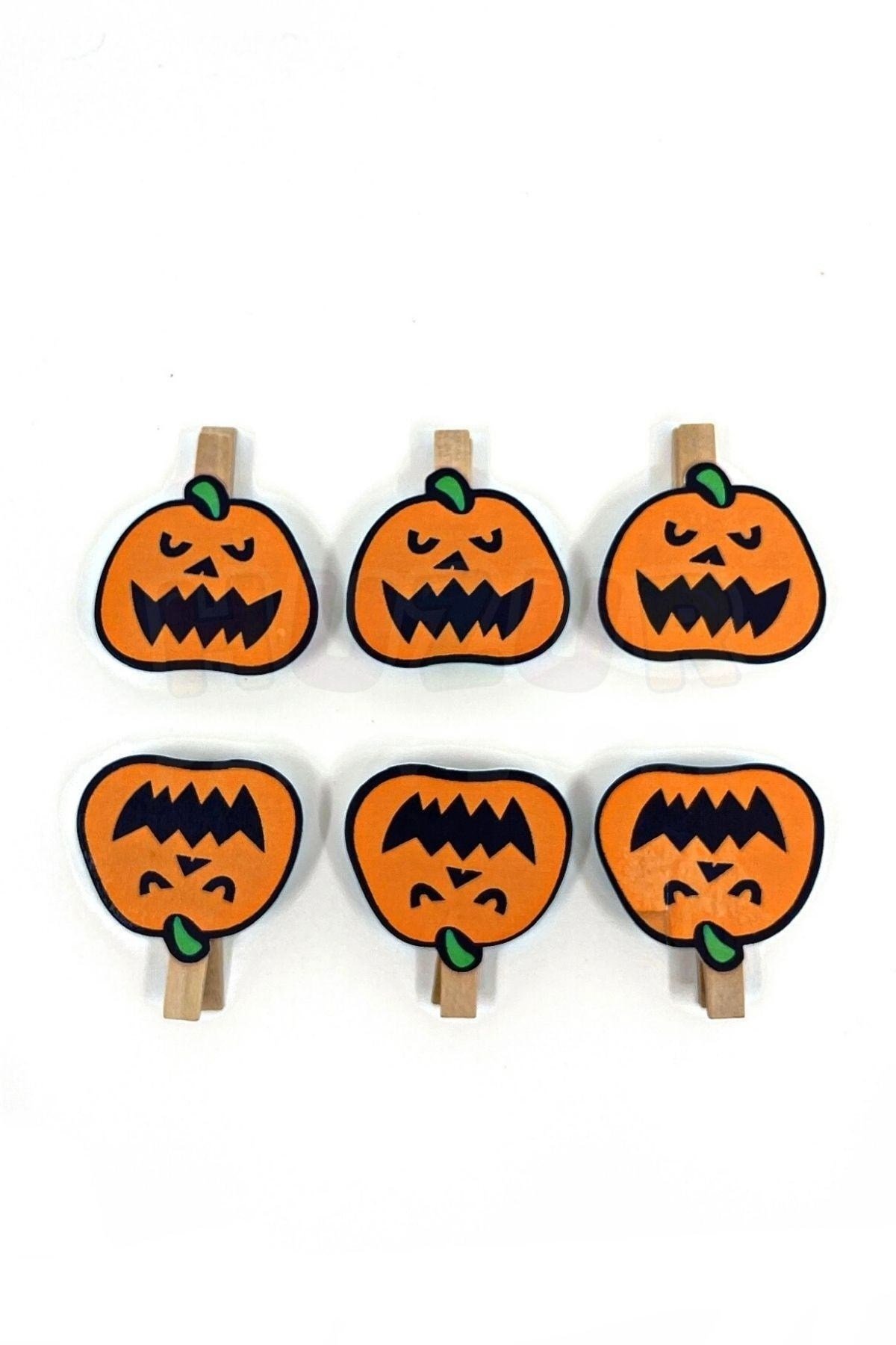 Balkabağı Mandal Turuncu Siyah Renkli Halloween Partisi Cadılar Bayramı Ahşap Mandalı 6 Adet 4.5 Cm