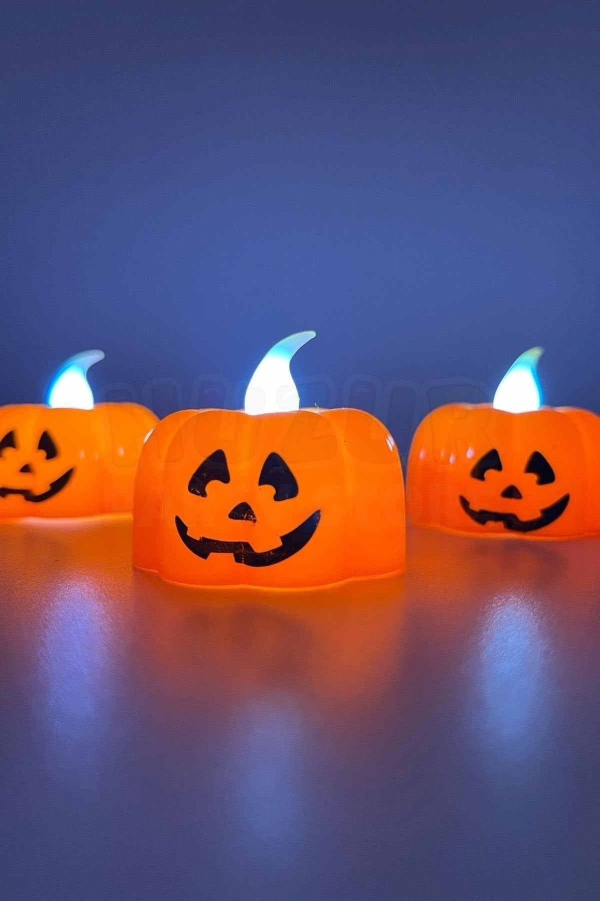 Balkabağı Şekilli Beyaz Işıklı Pilli Tealight Mum Halloween Partisi Cadılar Bayramı 3 Adet 4.5x4.5cm