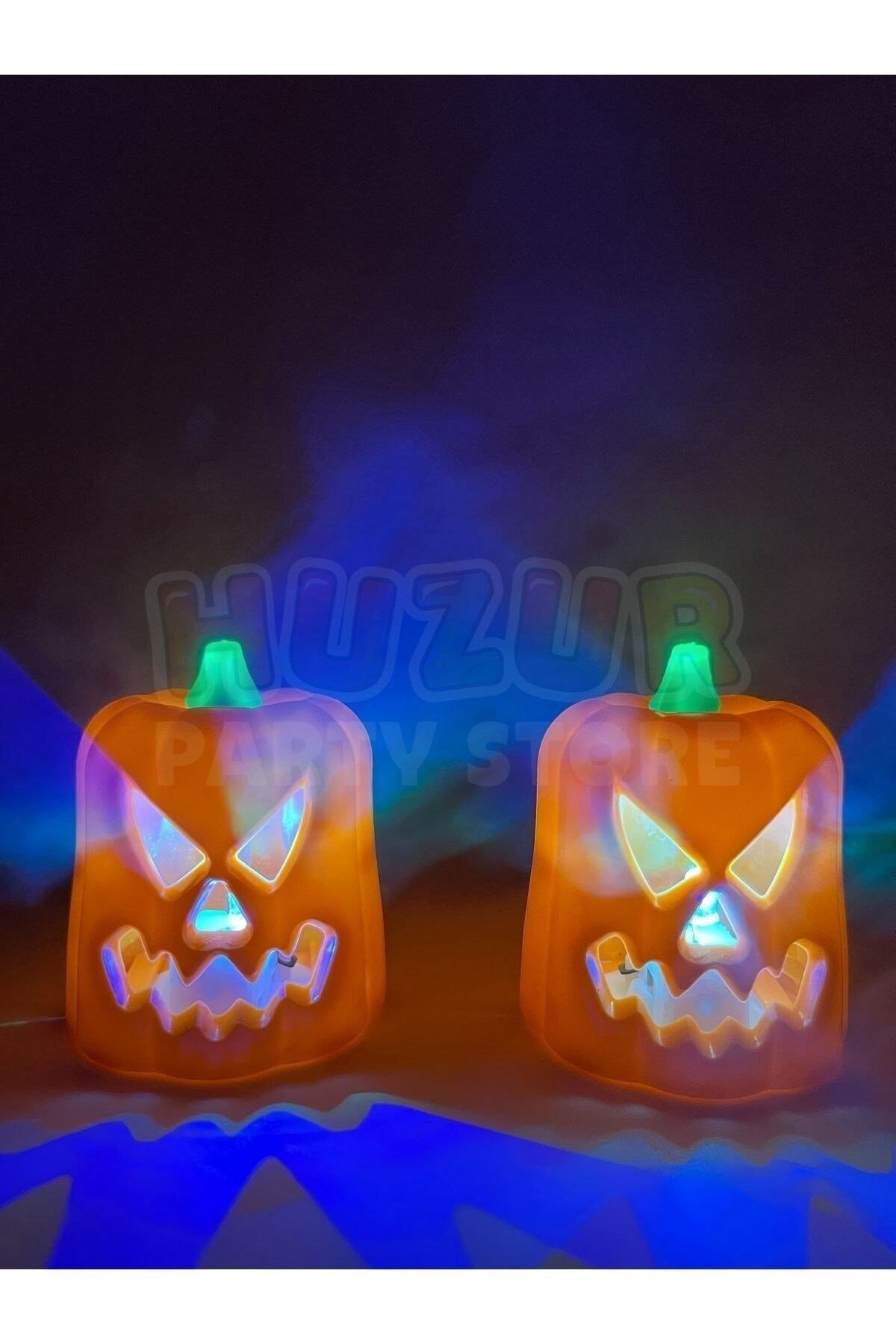 Balkabağı Şekilli Rengarenk Işıklı Pilli Büyük Tealight Mum Halloween Cadılar Bayramı 3 Adet 7x5 Cm