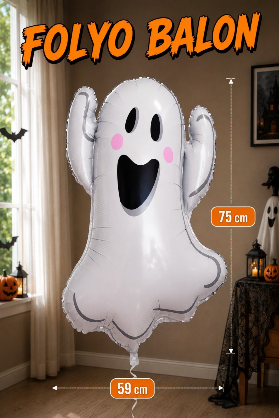 Beyaz Hayalet Folyo Balon 59x75 Cm Halloween Partisi Cadılar Bayramı Dekoratif Balon