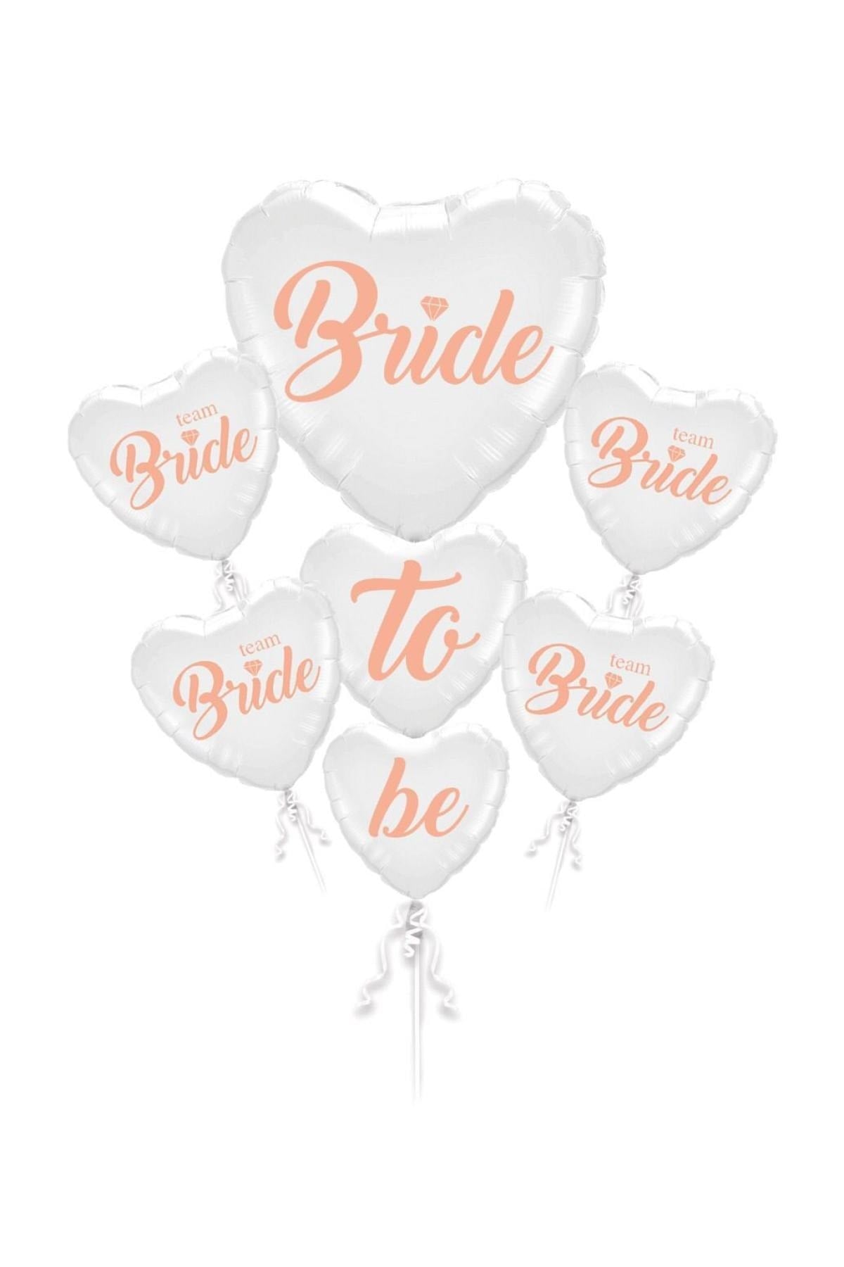 Bride To Be 5 Parça 7 Balon Folyo Kalp Set Beyaz Üstüne Rose Gold Renk 100 Cm Bekarlığa Veda Partisi
