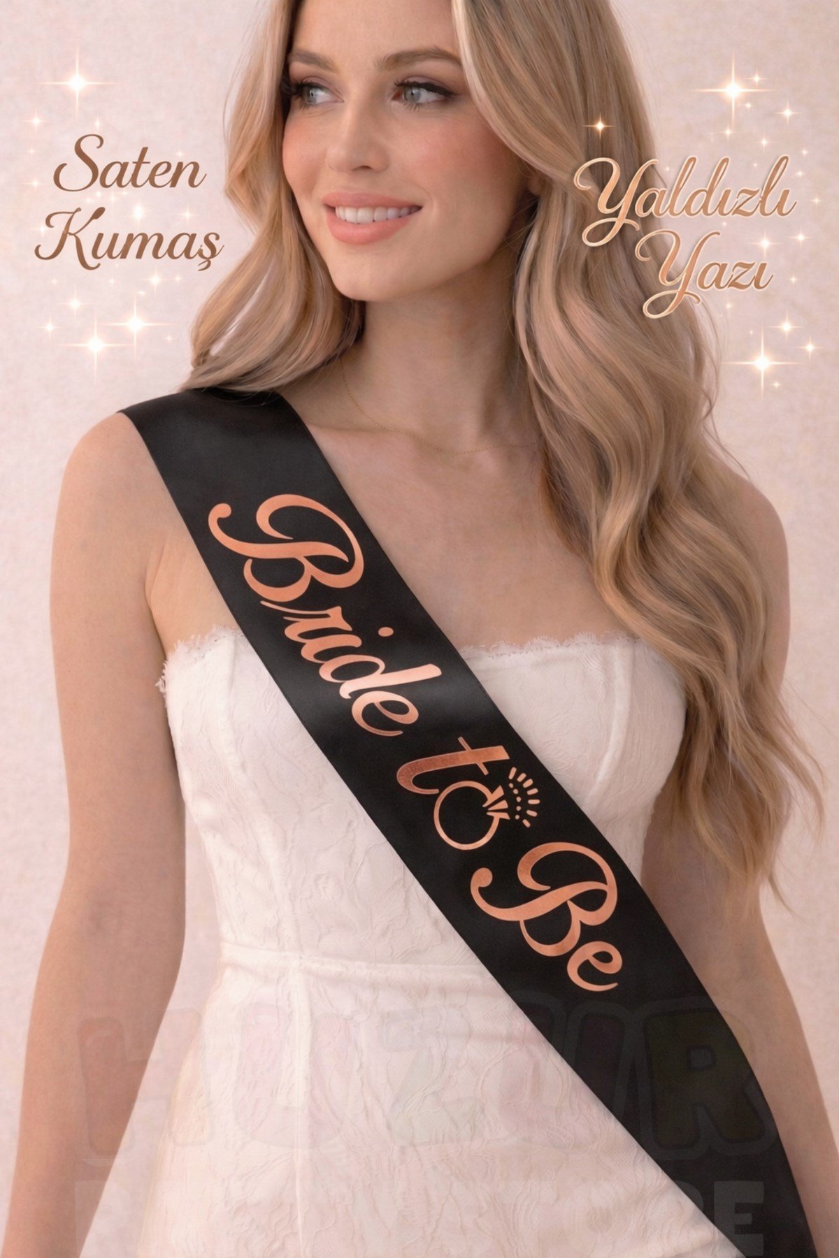 Bride To Be Siyah Üstüne Rose Gold Yaldızlı Kuşak Yüzük Detaylı Bekarlığa Veda Partisi Konsepti