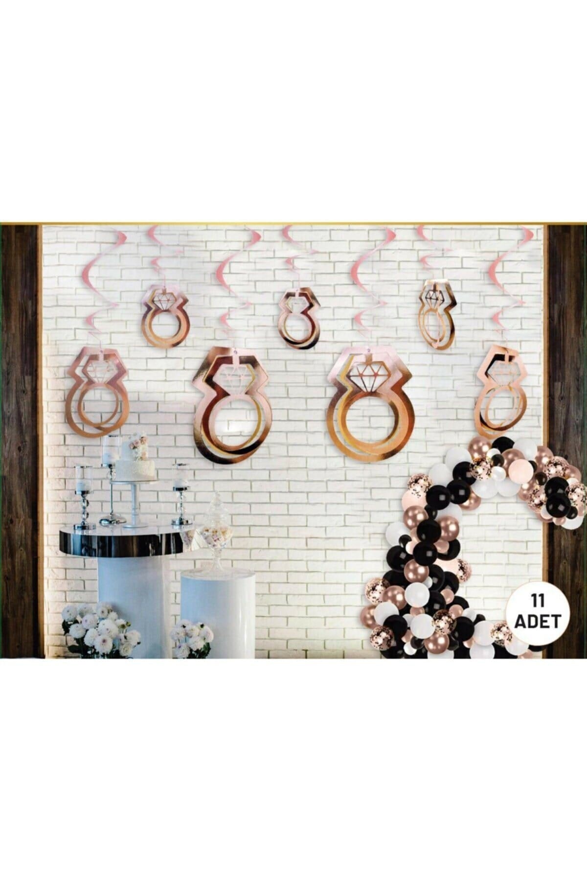 Bride To Be Tavan Süsü Rose Gold Renkli Parlak Yüzük Bekarlığa Veda Partisi 11 Adet 75 Cm Sarkıt