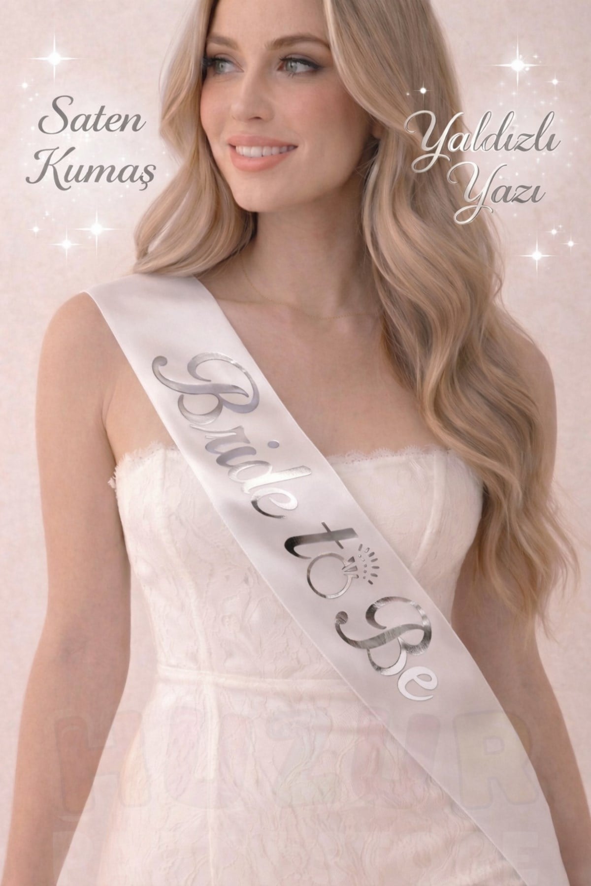 Bride To Be Yazılı Beyaz Üstüne Gümüş Gri Yaldızlı Kuşak Bekarlığa Veda Partisi Konsepti Kuşağı