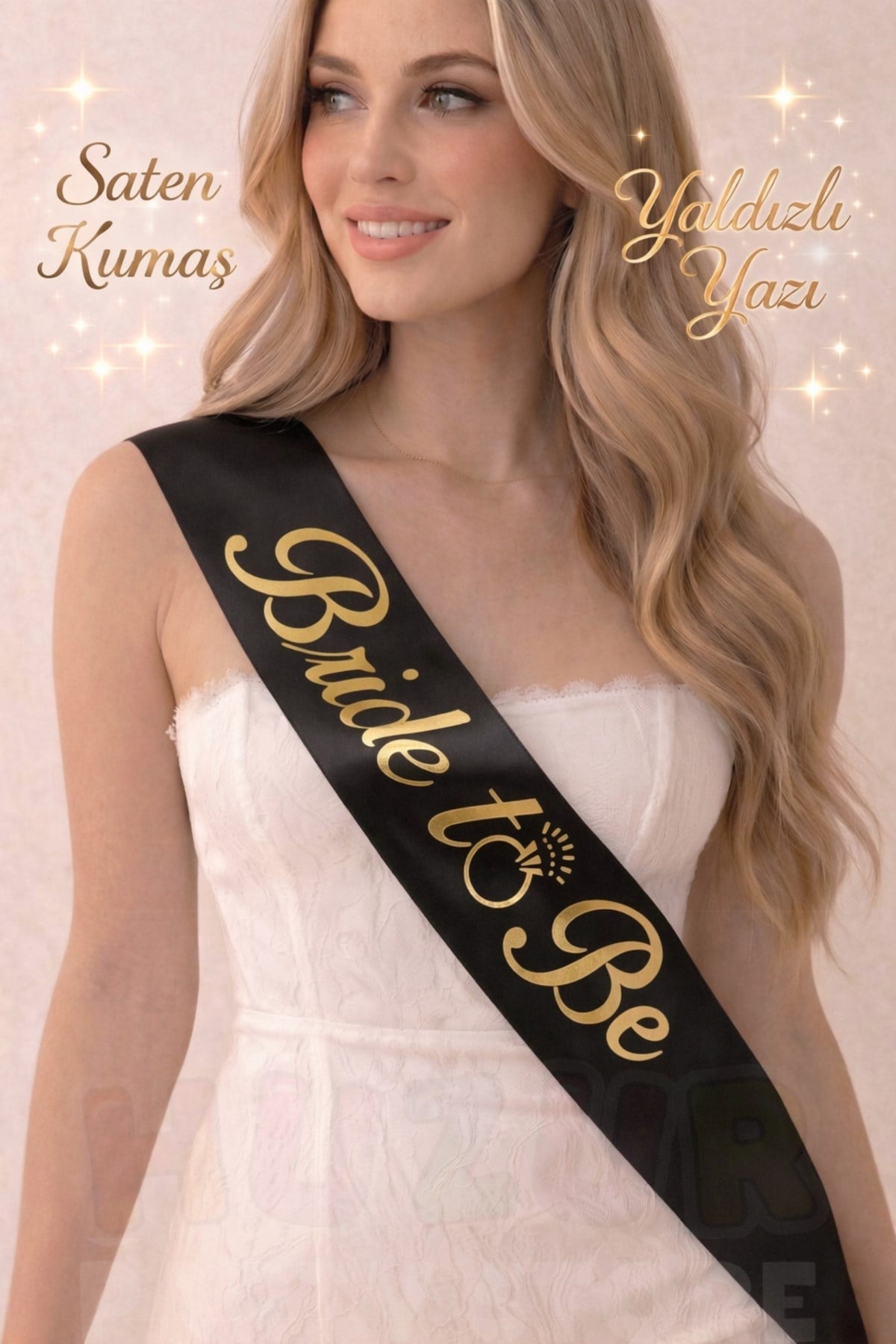 Bride To Be Yazılı Siyah Üstüne Gold Altın Sarısı Yaldızlı Kuşak Bekarlığa Veda Partisi Konsepti