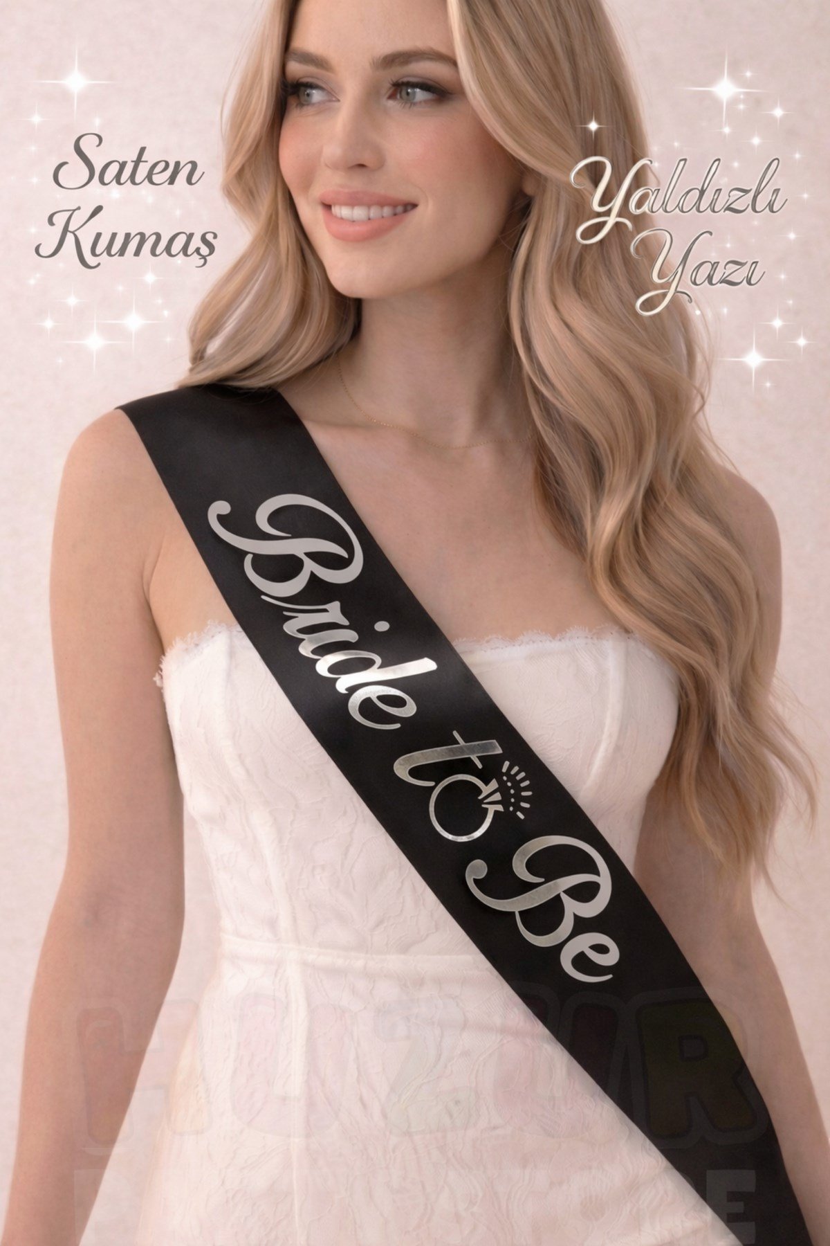 Bride To Be Yazılı Siyah Üstüne Gümüş Gri Yaldızlı Kuşak Bekarlığa Veda Partisi Konsepti Kuşağı