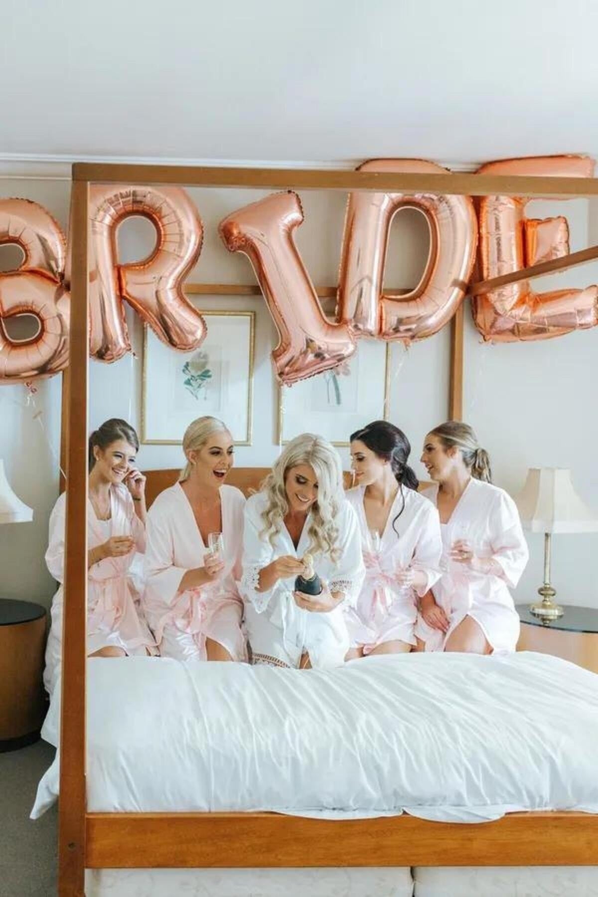 Bride Yazılı 85 Cm Folyo Balon Konsepti Rose Gold Renkli Bekarlığa Veda Partisi Büyük Balon Seti