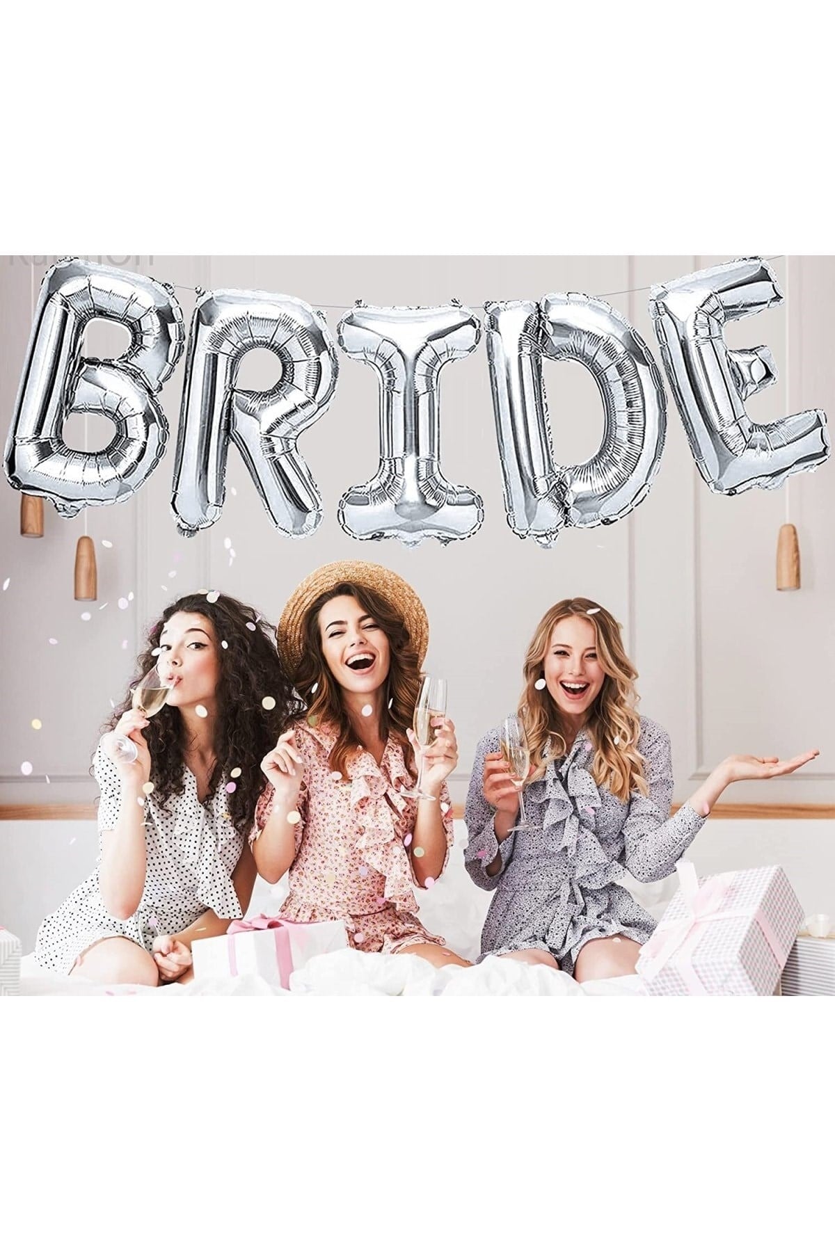 Bride Yazılı Folyo Balon Konsept Gümüş Renkli Gri Silver Bekarlığa Veda Partisi Her Harf 80 Cm