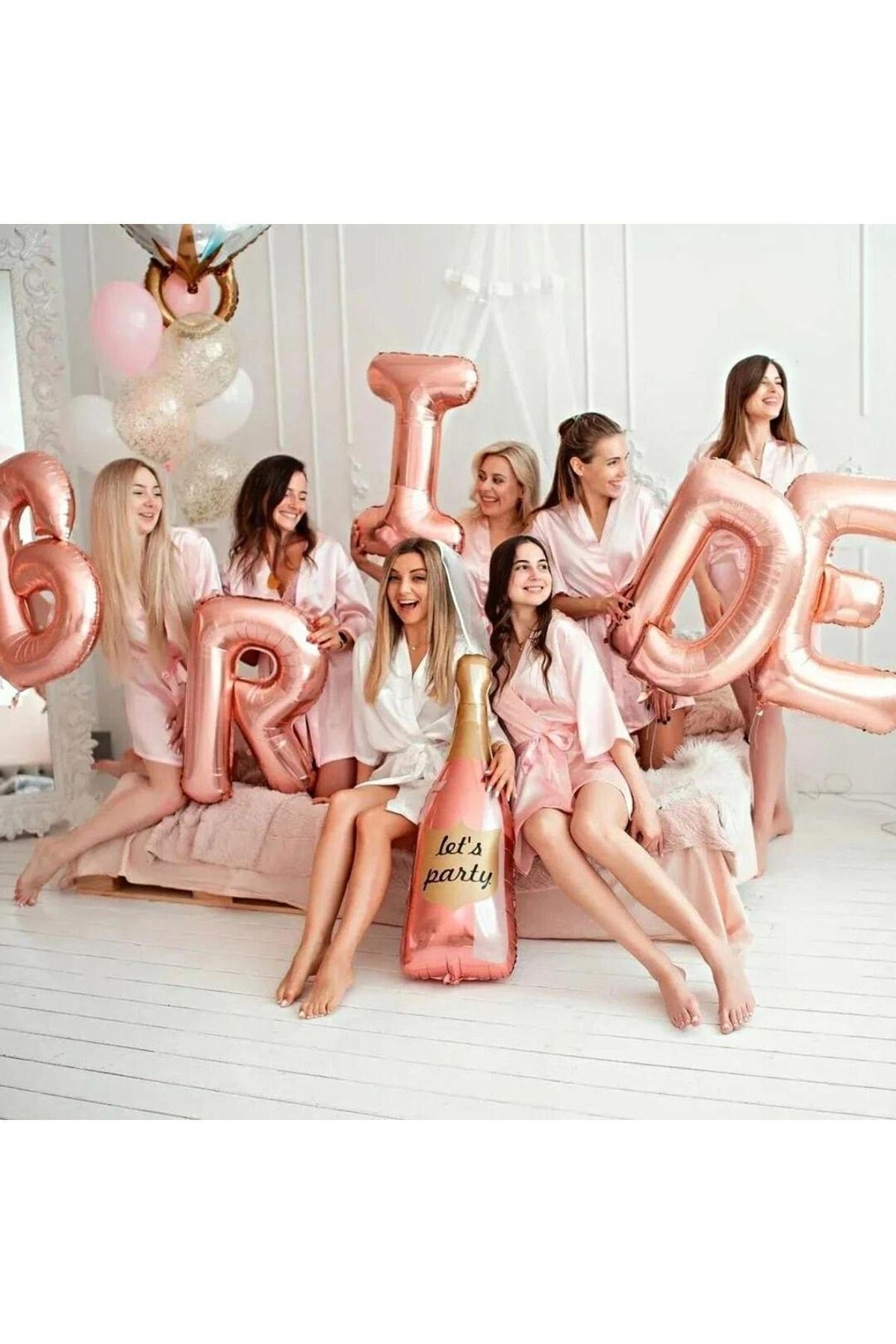 Bride Yazılı Folyo Balon Konsept Rose Gold Renkli Bekarlığa Veda Partisi Temalı Her Harf 70 Cm