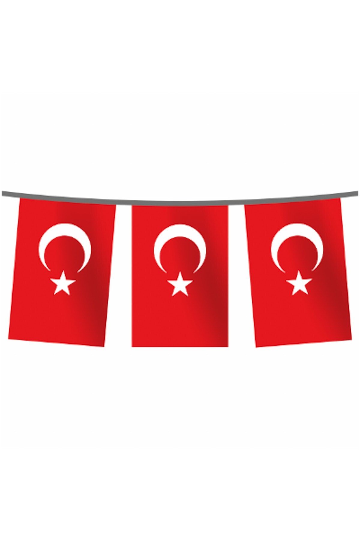 Büyük Boy Türk Bayrağı Baskılı İpe Dizili İpli Kağıt Ay Yıldız Bayrak 11x19 Cm 25 Li Milli Süsleri