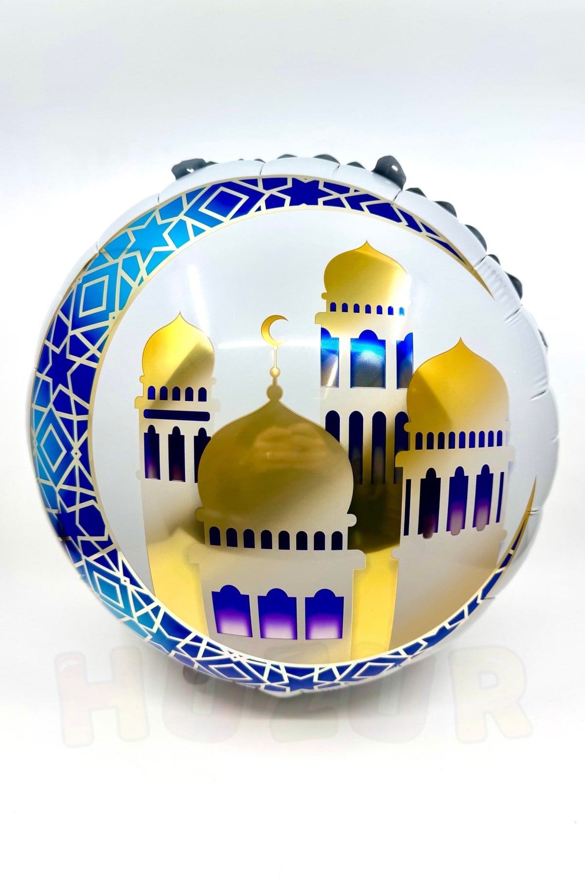 Camili Ramazan Folyo Balon 40 cm Lacivert Gold Renk Hoşgeldin Temalı İslami Süsü Hilal Detaylı