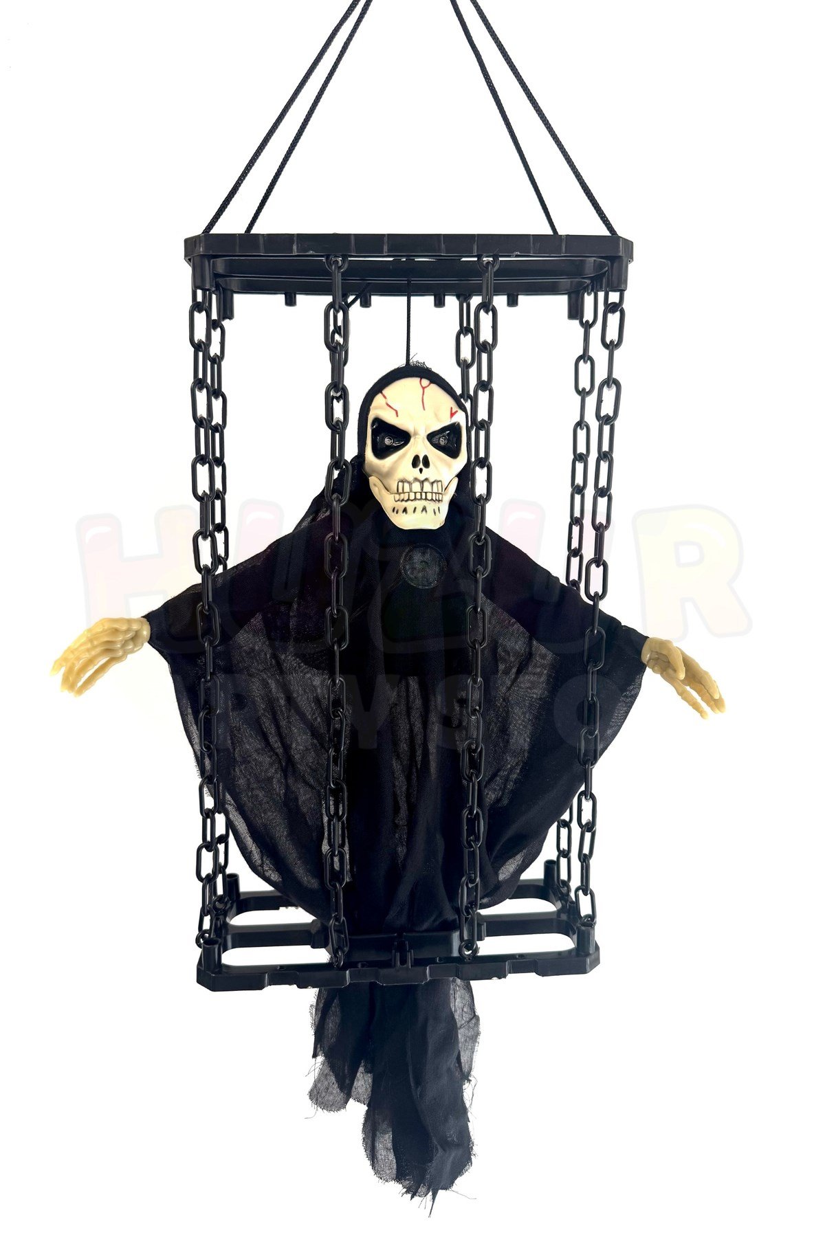 Çılgınca Titreyen Siyah Kafatası Cadı 50x23 Cm Işıklı Sesli Sese Duyarlı Cadılar Bayramı Halloween