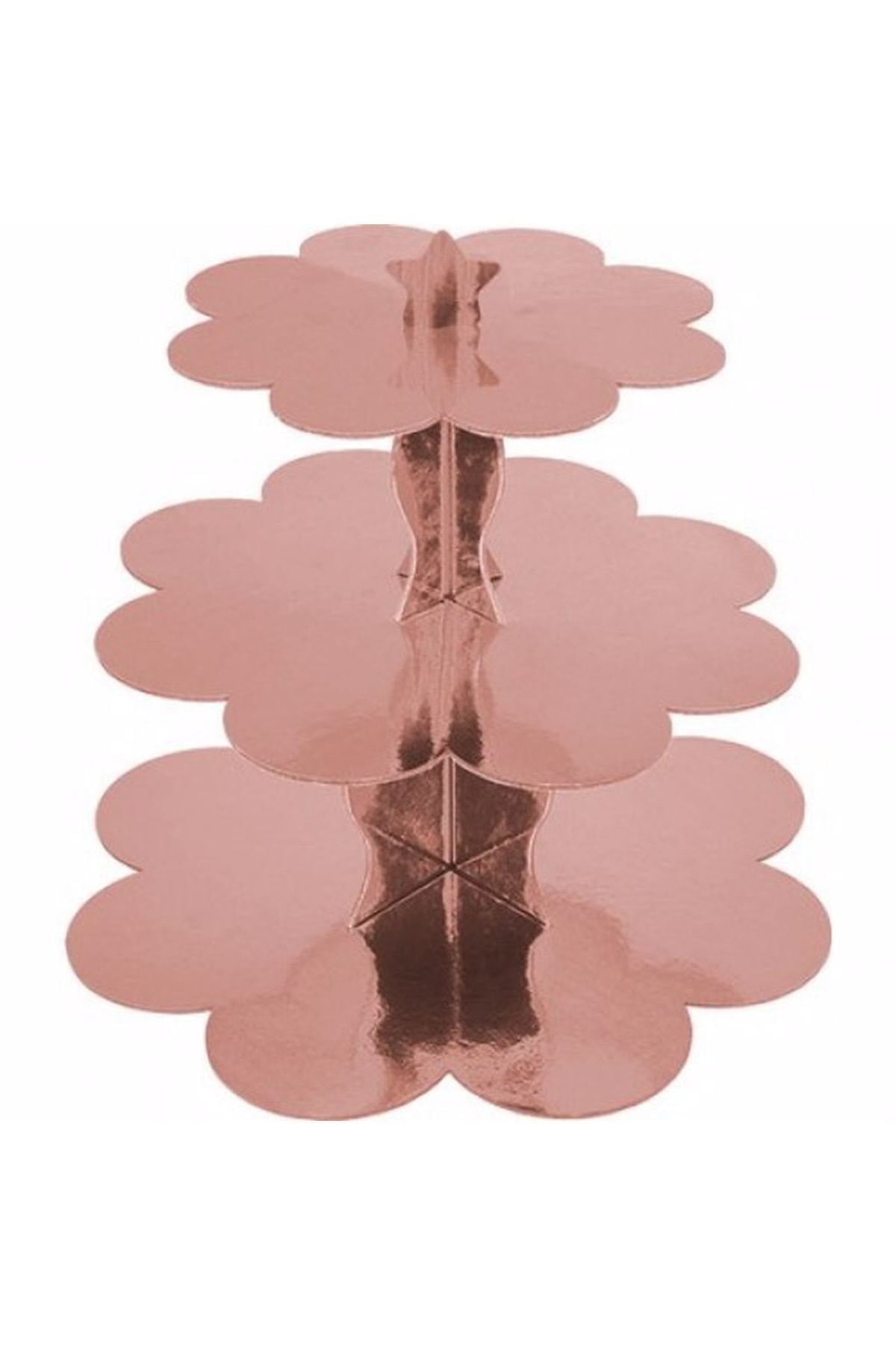Düz Rose Gold Kek Standı Karton Cup Cake Standı 3 Katlı Piramit Kurabiye Kulesi